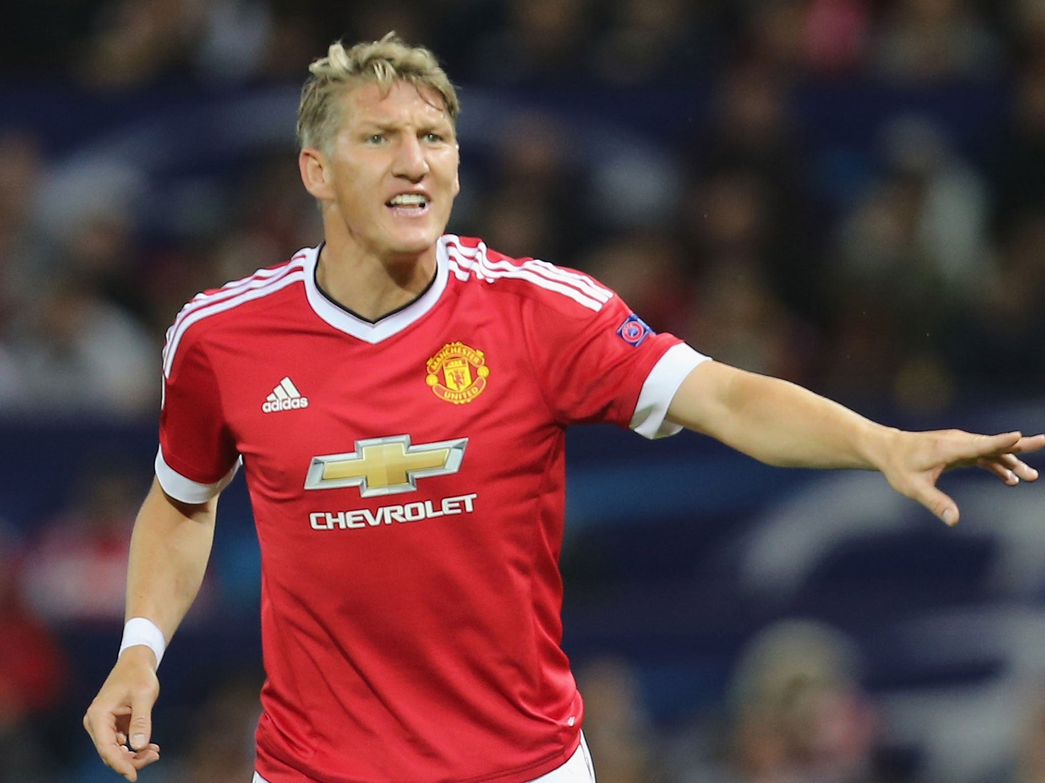 Bastian Schweinsteiger in action for United against Club Brugge last night