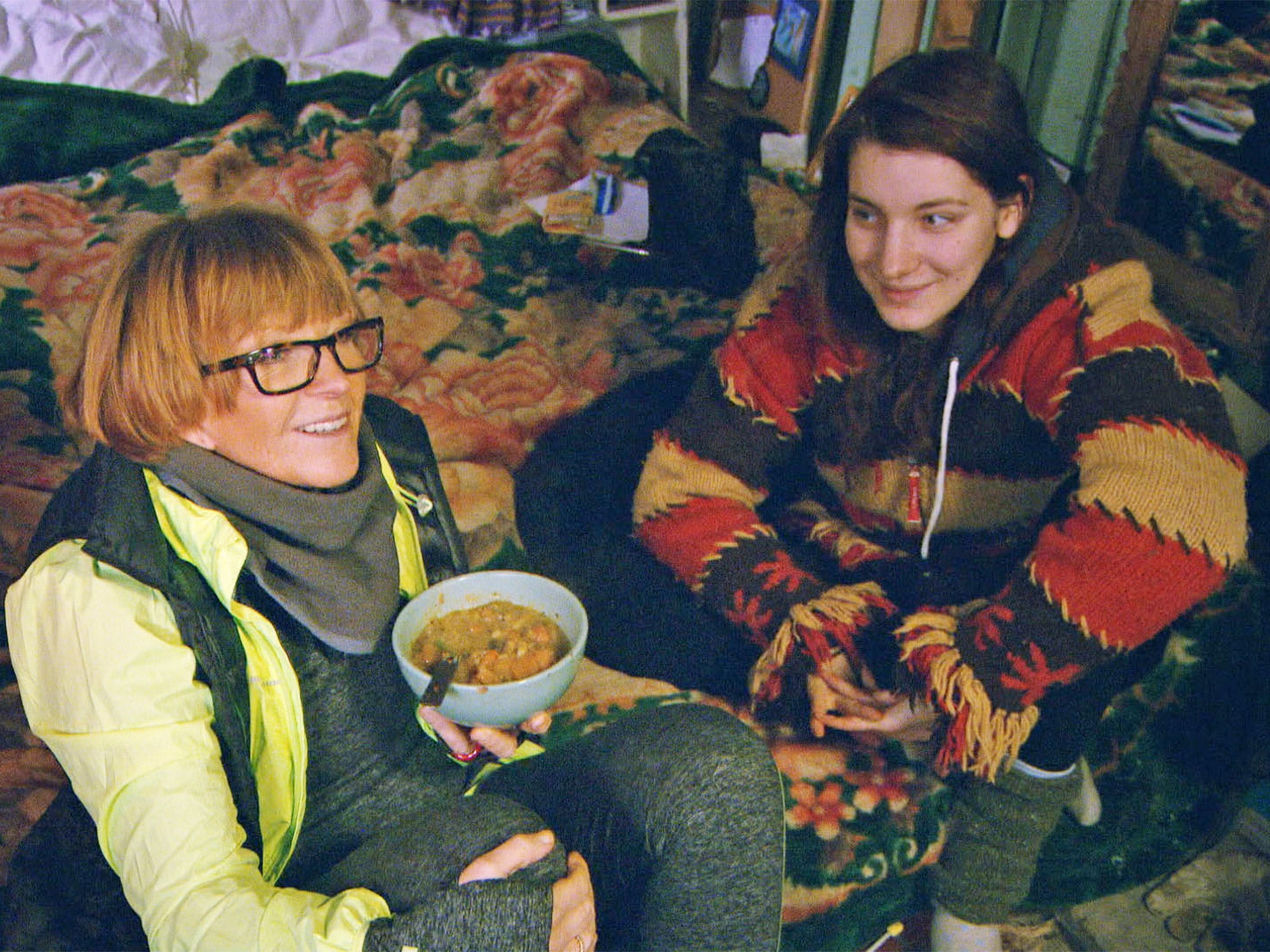 Living the high life: Anne Robinson enjoys some skip-surfed soup