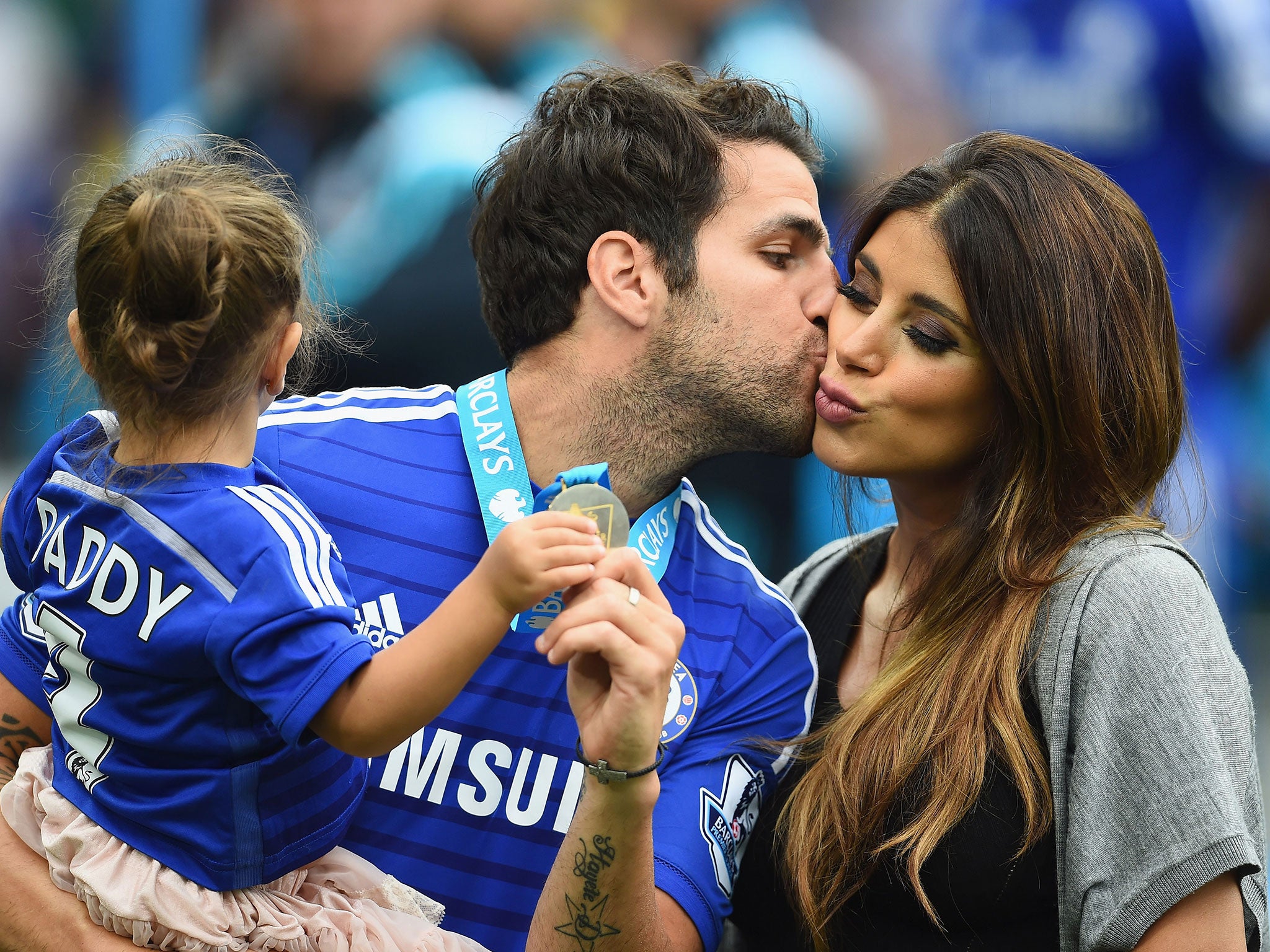 Fabregas celebrates Chelsea's Premier League title success with his family