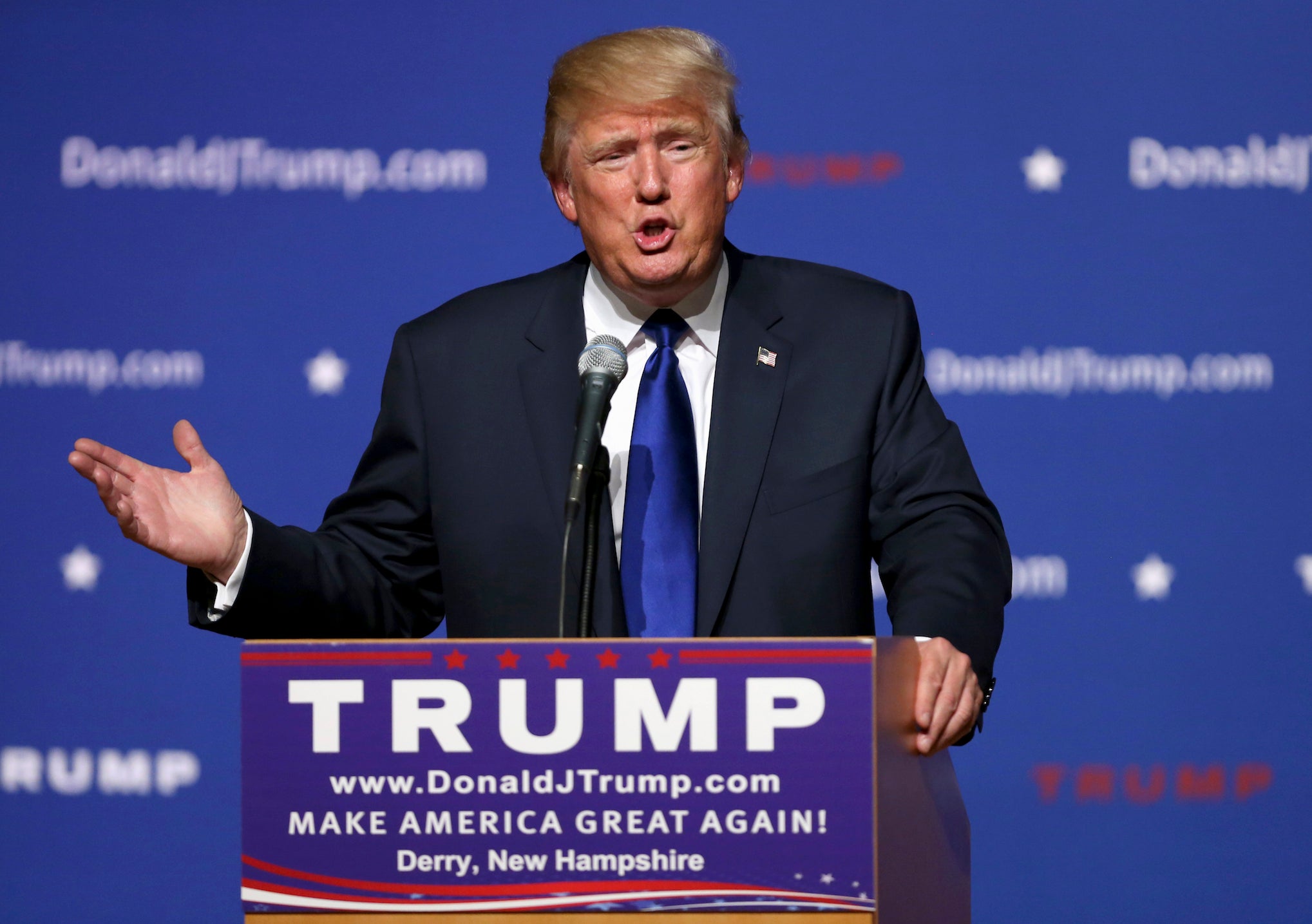 Donald Trump speaks in Derry, New Hampshire on Wednesday.