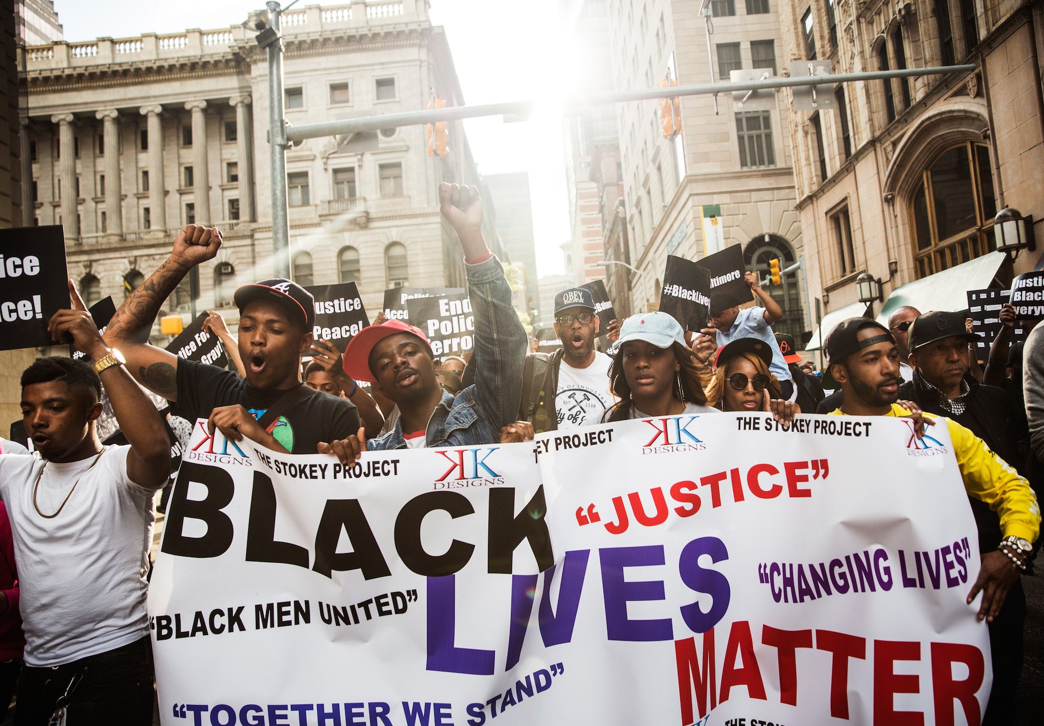 Protesters march in Baltimore demanding police accountability following the death of Freddie Gray