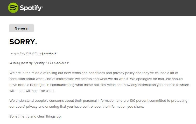 Spotify apologises
