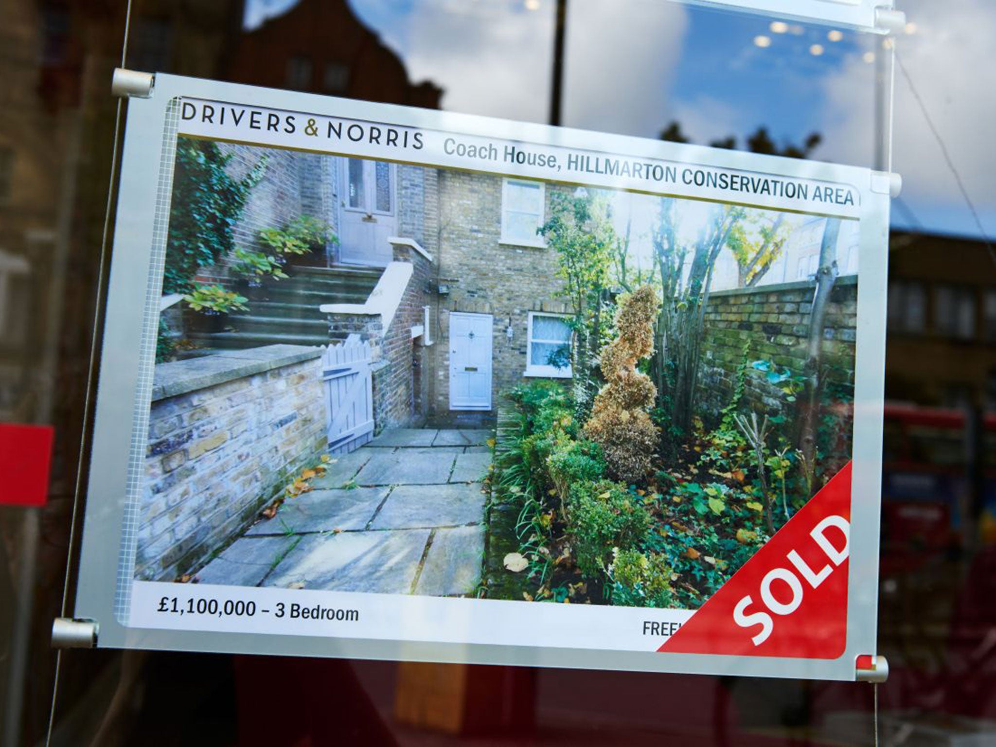 Property sold signs at an Estate Agent window in Islington North