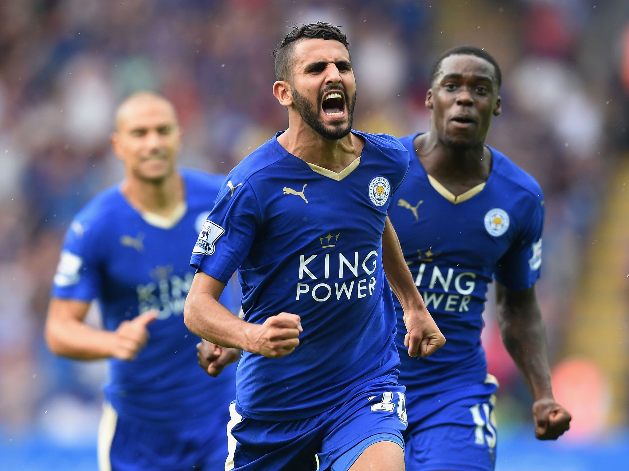 Riyad Mahrez celebrates scoring an immediate equaliser against Spurs