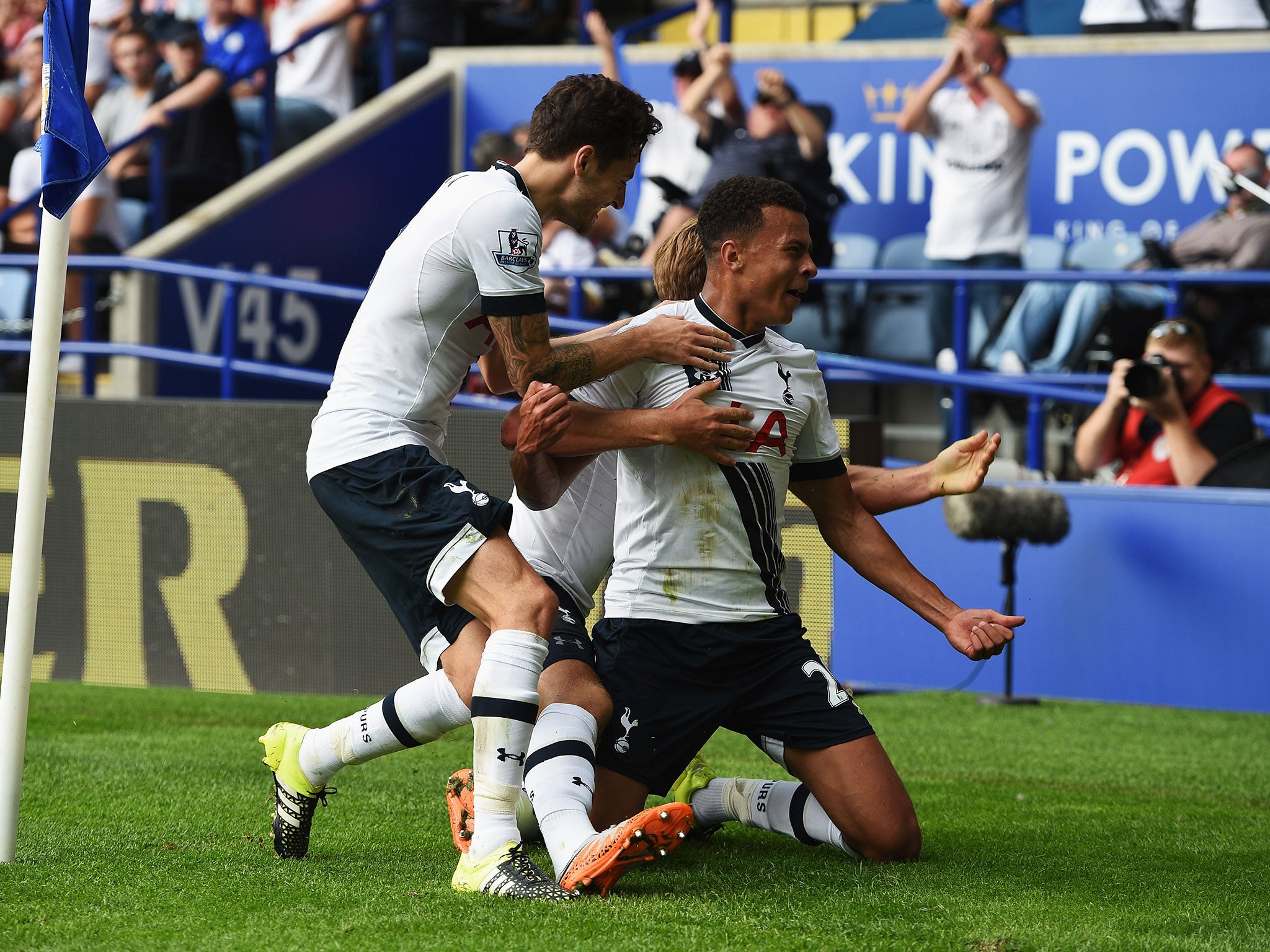 Dele Alli celebrates scoring his first goal for Spurs