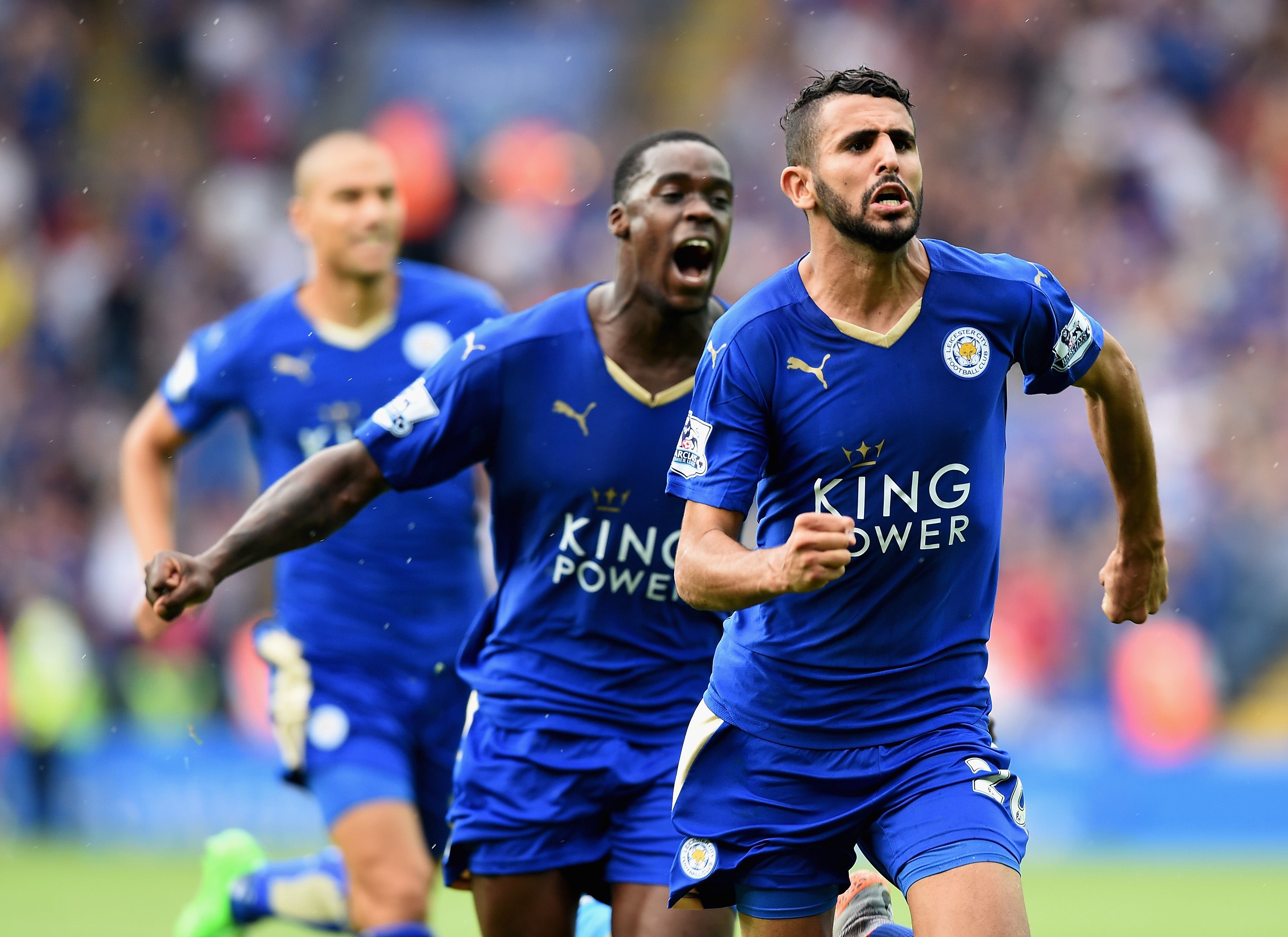 Riyad Mahrez celebrates Leicester's equaliser