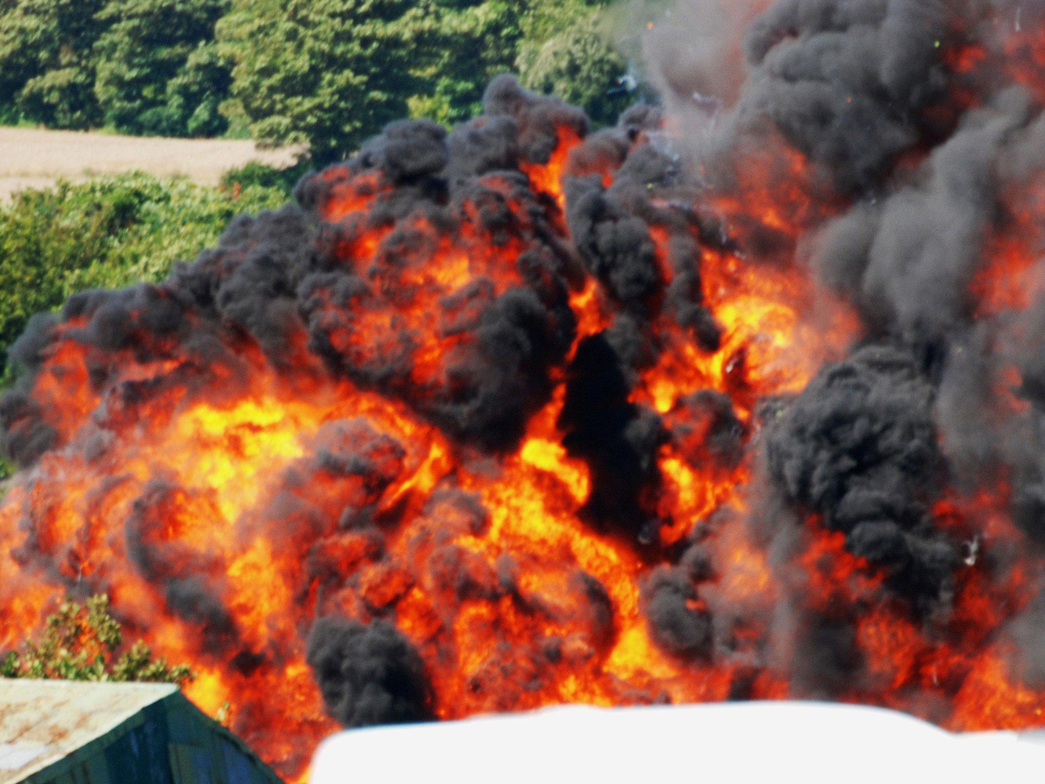 An explosion at the Shoreham Airshow 22 August 2015, after a fighter jet crashed