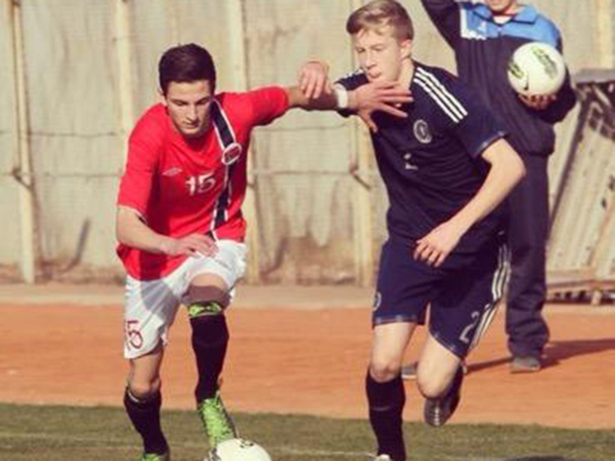 Rafik Zekhnini (left) in action for Norway at youth level