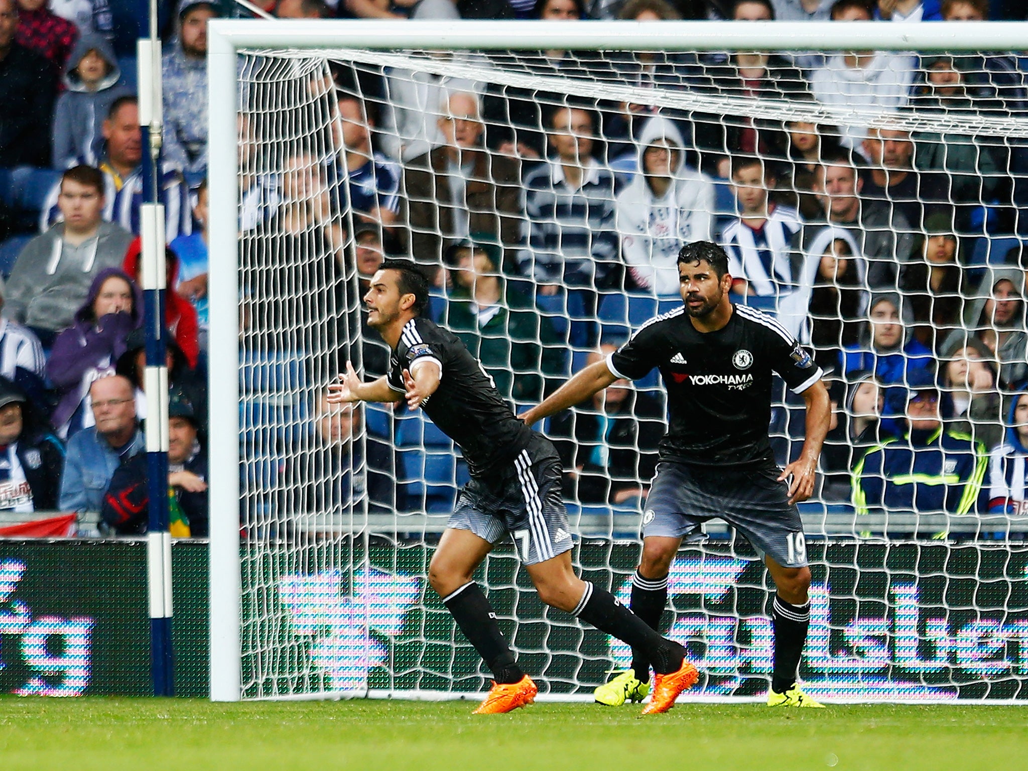 Pedro celebrates scoring on his Chelsea debut