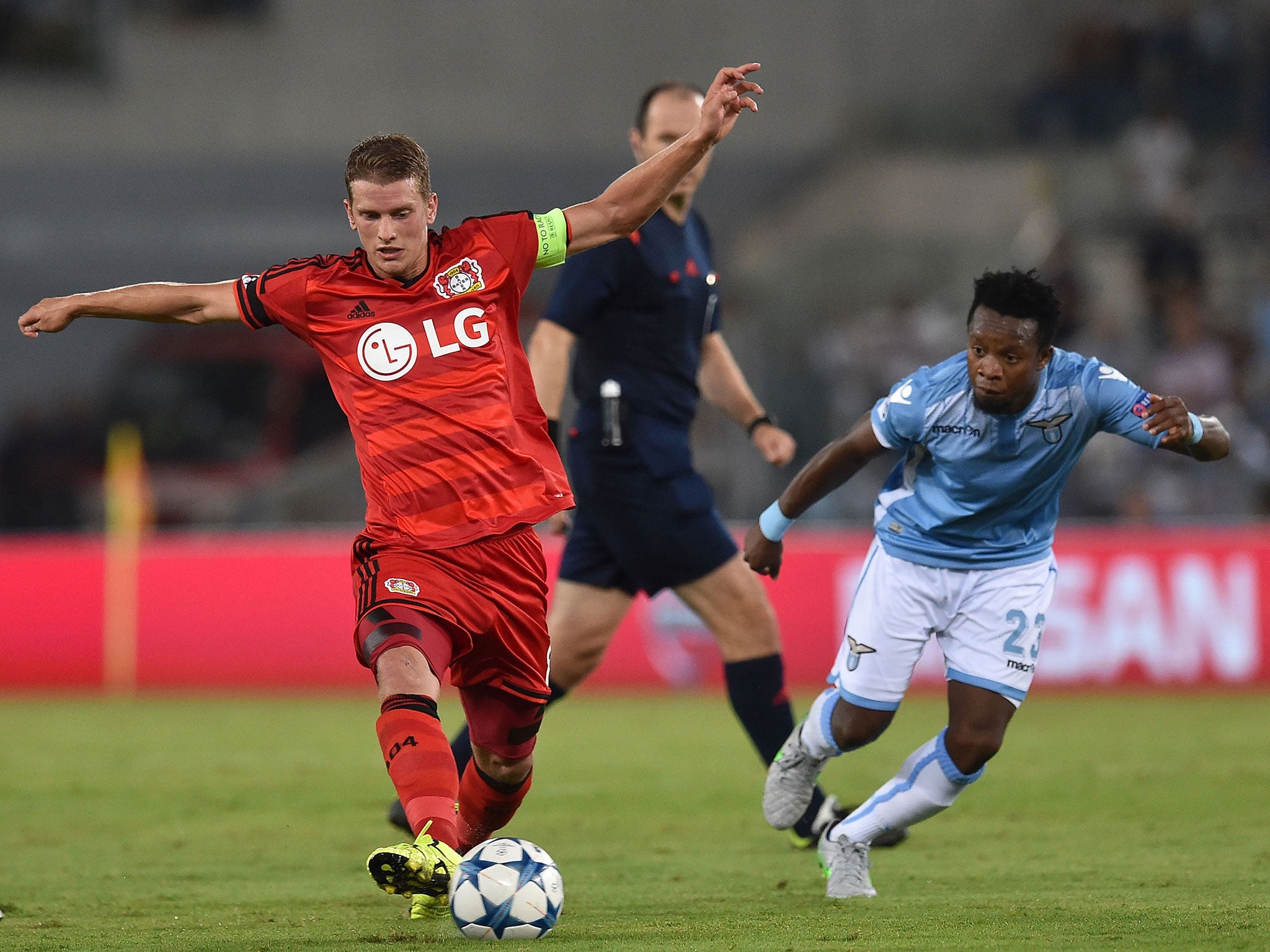 Lars Bender (left) in action for Bayer Leverkusen against Lazio