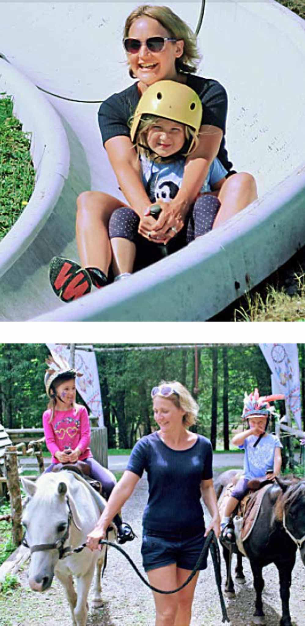 Jo and Clara on the luge (top) and with ponies (bottom) Mark Mccrum/Chris Hamblin