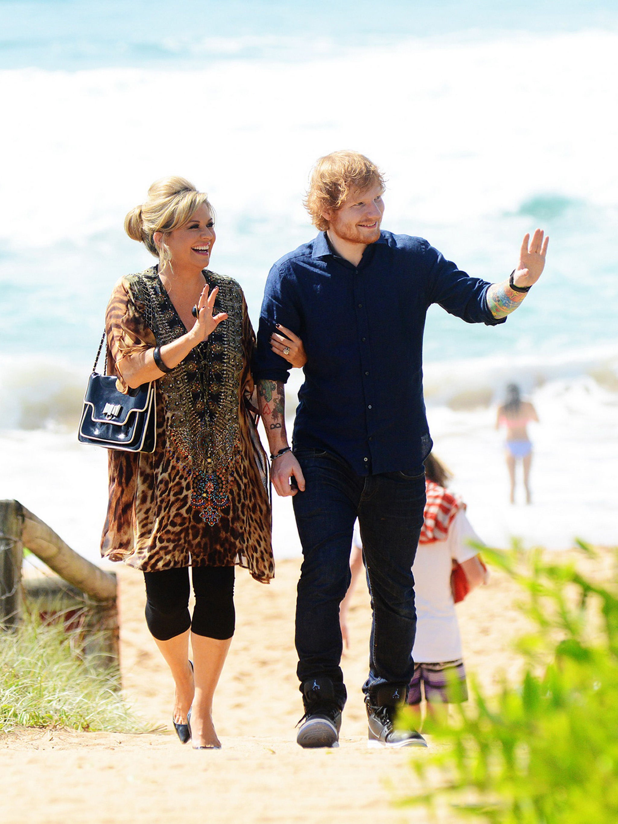 Ed Sheeran with Emily Symons on the set of Home and Away