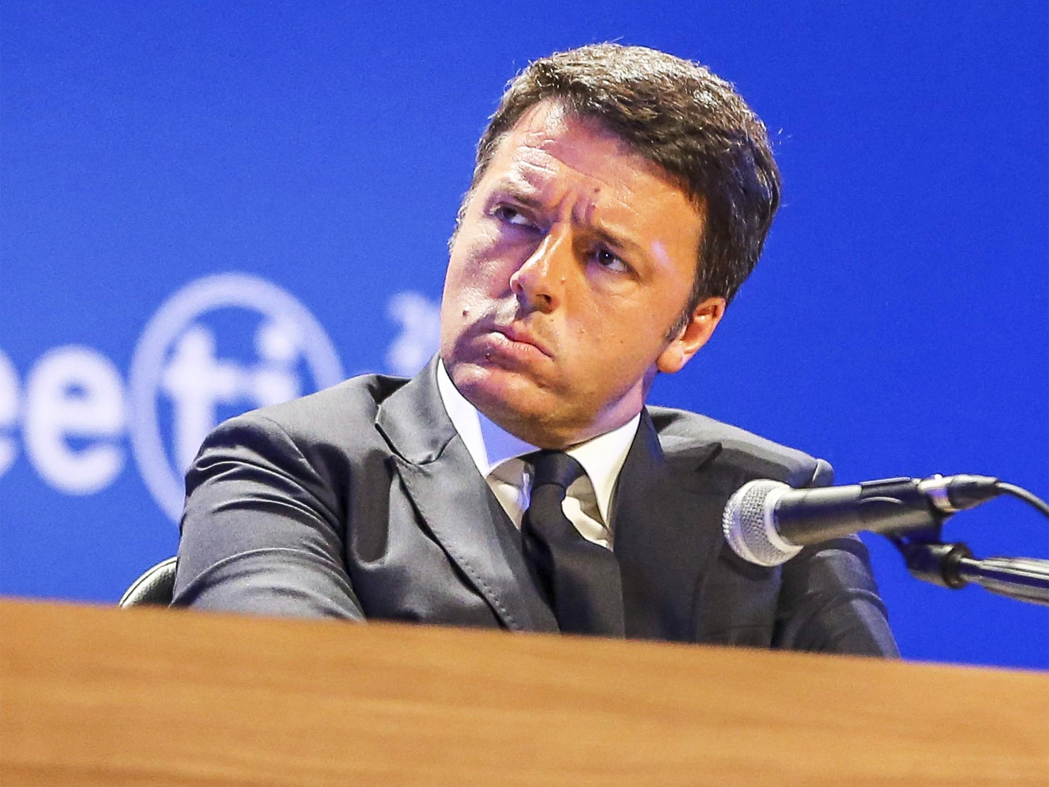 Italian Premier Matteo Renzi in Rimini on Tuesday. 'When we speak about strategy for the EU perhaps 20 years have been lost, when we speak about the Mediterranean we aren't talking about an EU frontier but the heart of the EU,' Renzi said