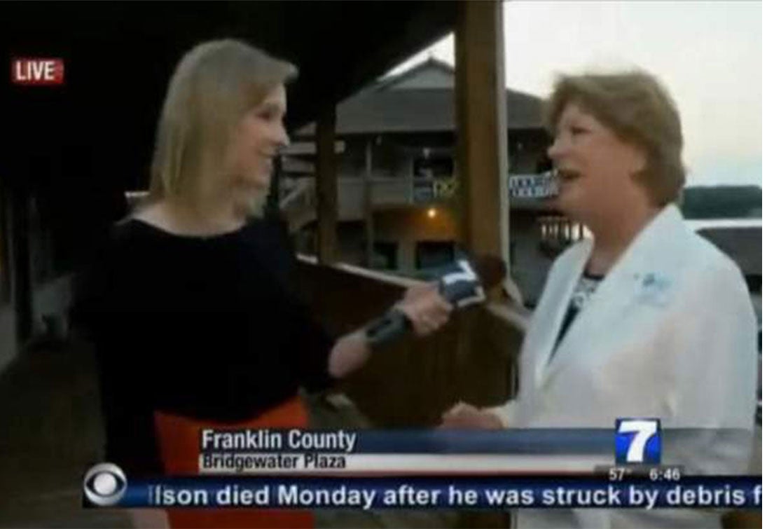 WDBJ reporter Alison Parker, left, interviews Vicki Gardner shortly before