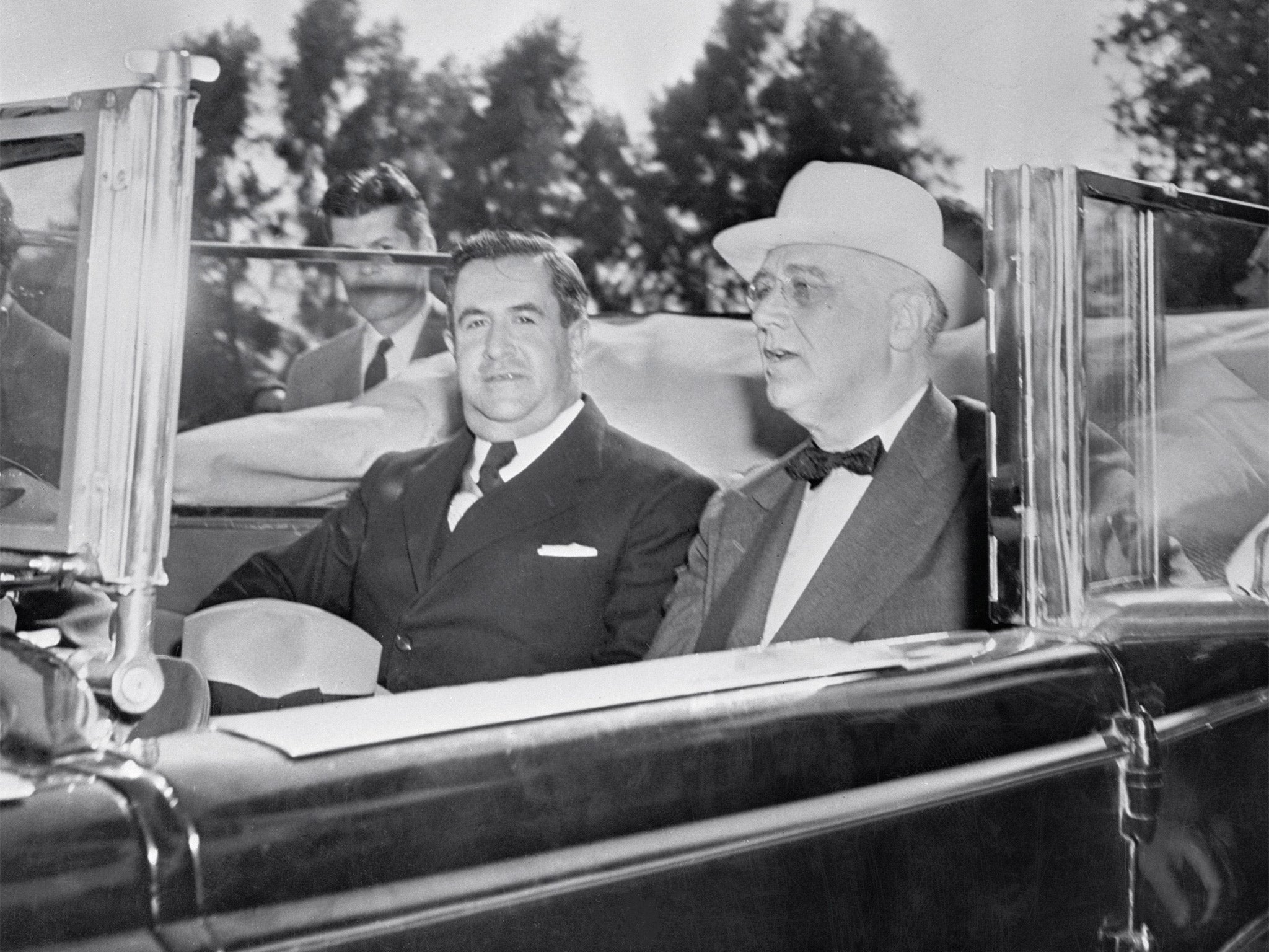 President Manuel Avila Camacho of Mexico, left, who aligned himself with America’s prohibitionist movement, welcomes his US counterpart Franklin Roosevelt to Mexico in 1943