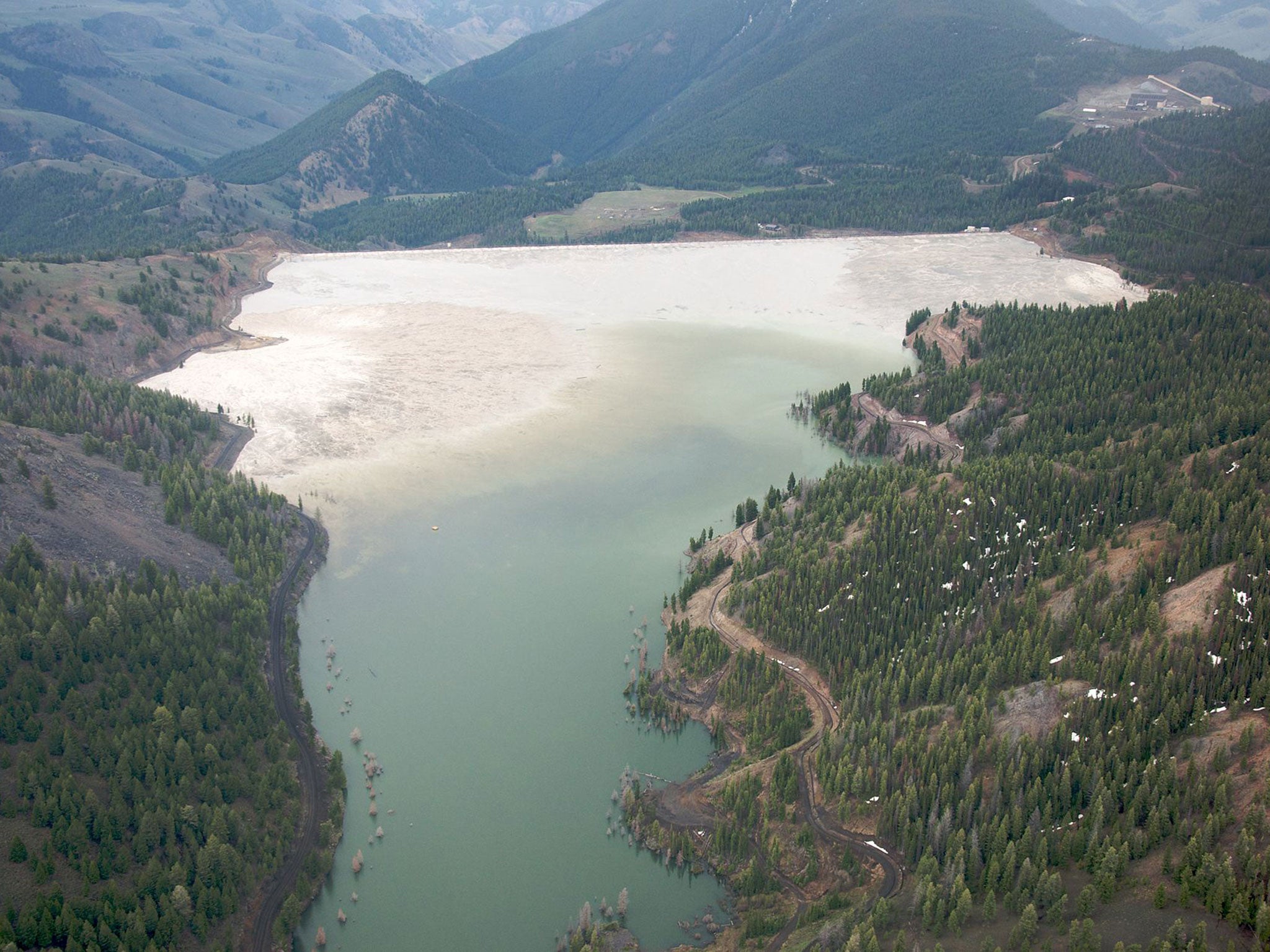 Thompson Creek Mine tailing pond in Salmon-Challis National Forest, where two dogs died and a man suffered severe burns