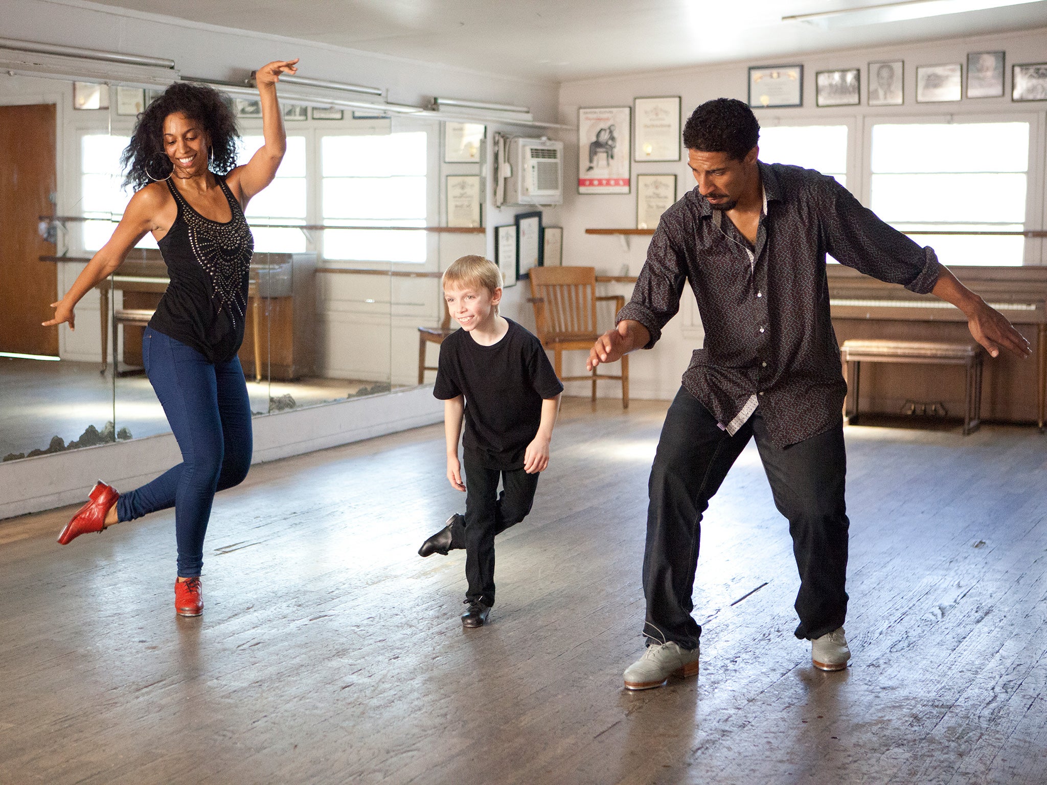 Hoofing: from left, Chloe Arnold, Luke Spring and Jason Samuels Smith in the new film Tap World