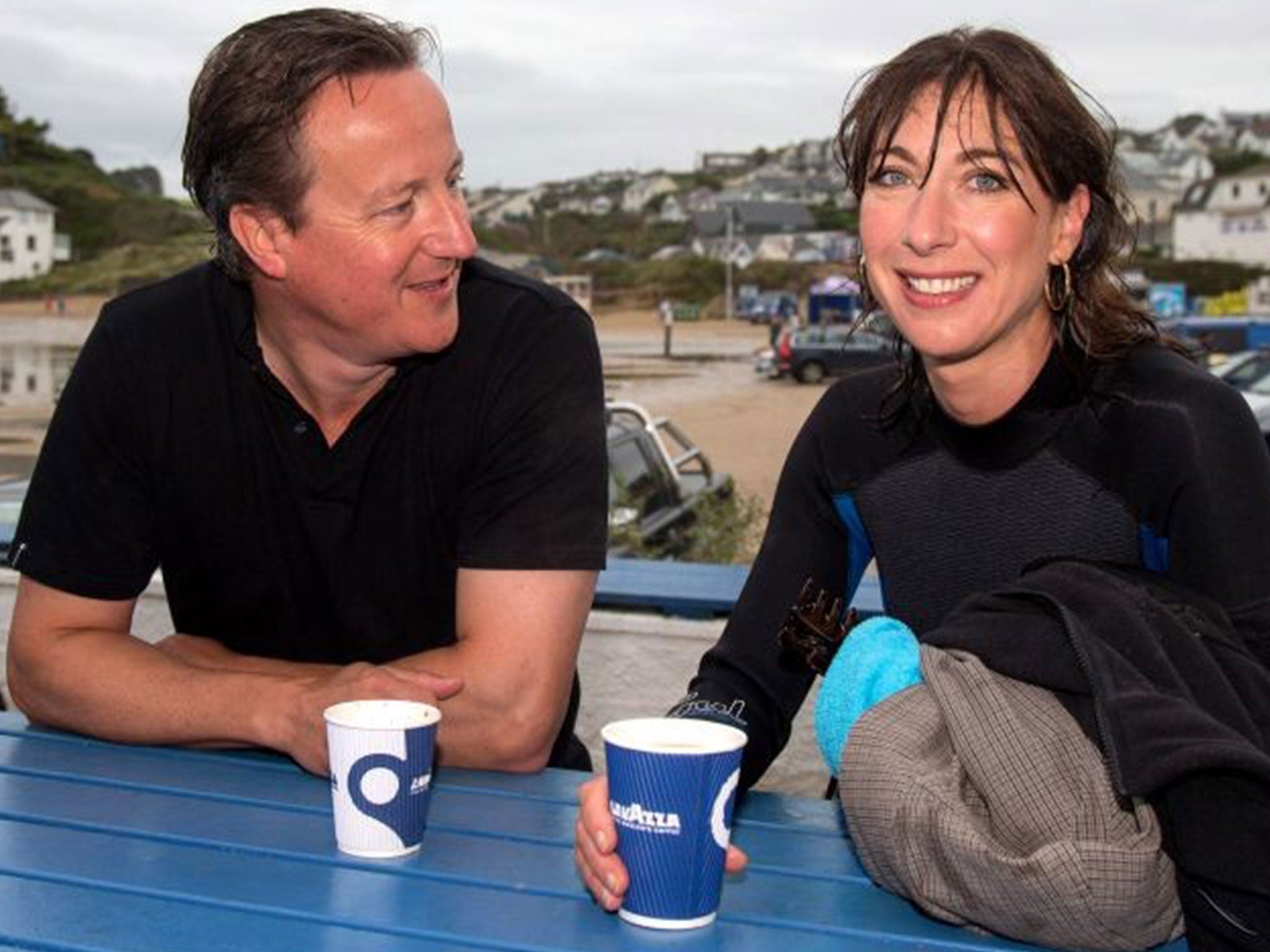 David and Samantha Cameron on holiday on Polzeath