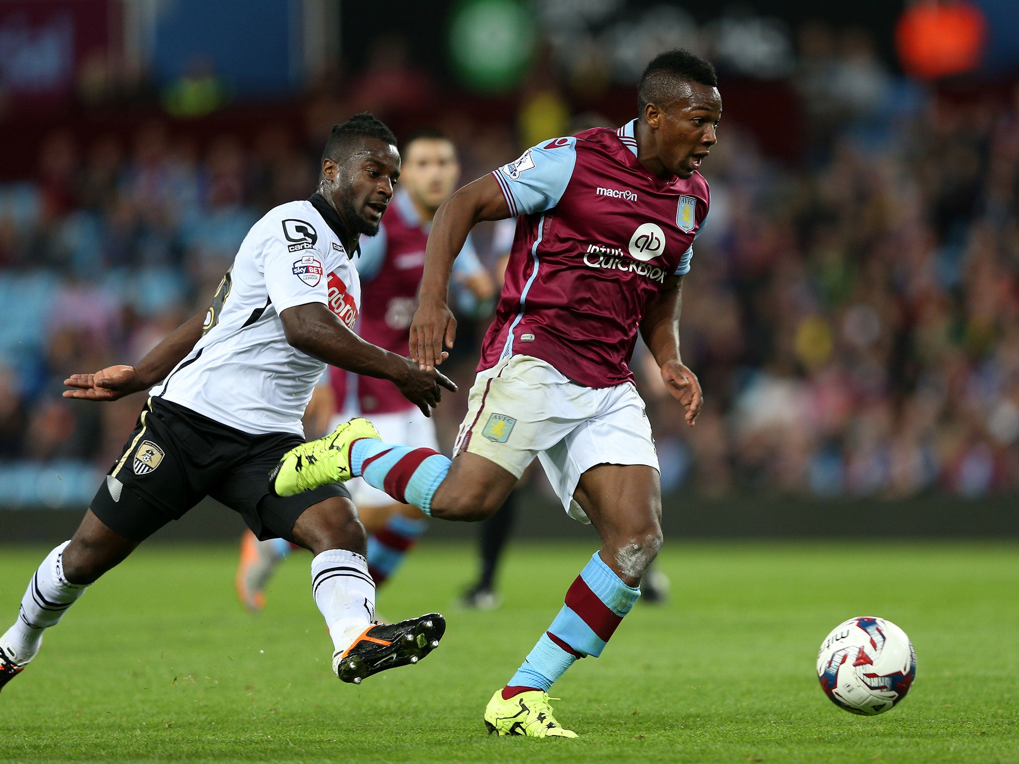 Adama Traore in Capital One Cup action for Aston Villa