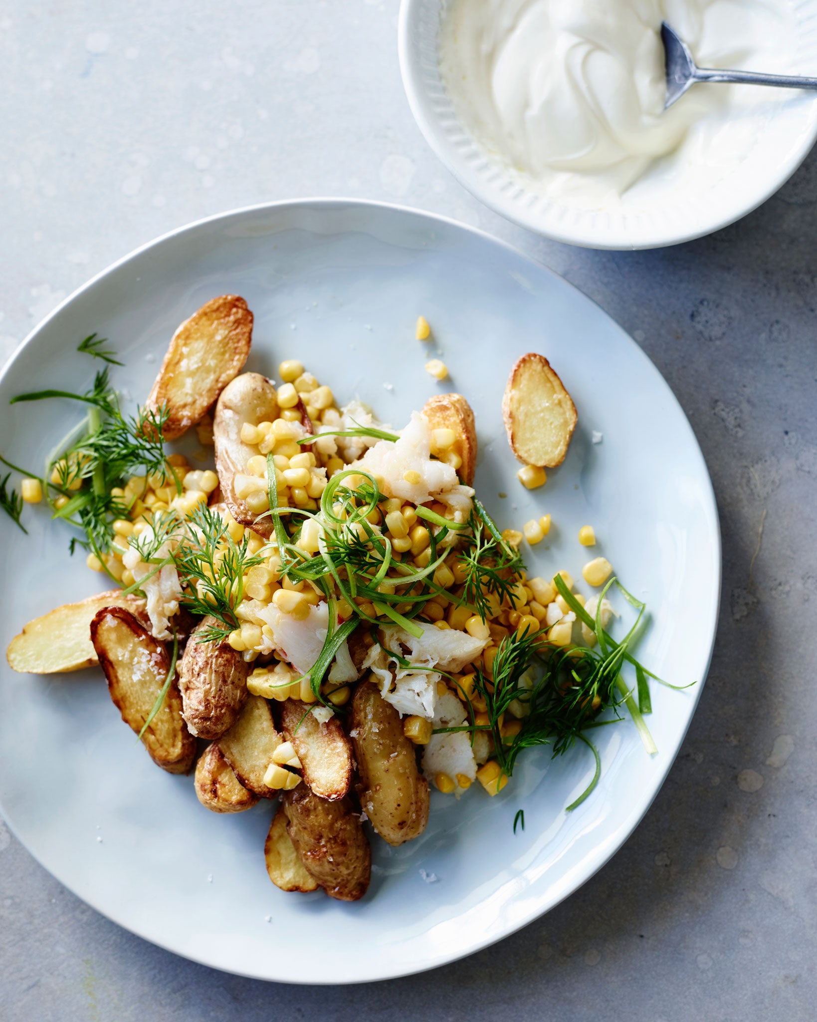 Sweetcorn, crab and potato salad