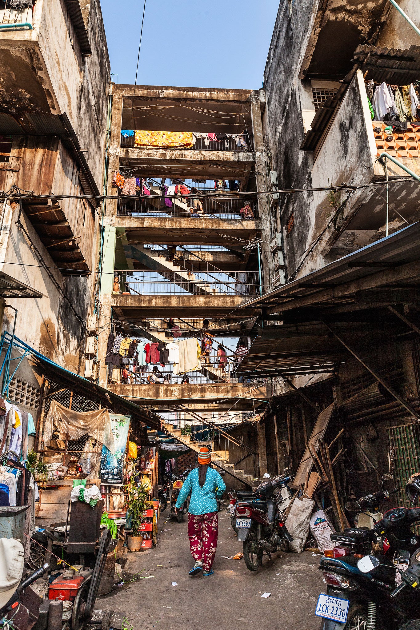 Of the exterior, Zaidi says: 'With the heat, humidity and no ventilation in the building, the stairwells and the roof are the only places to get some breeze'