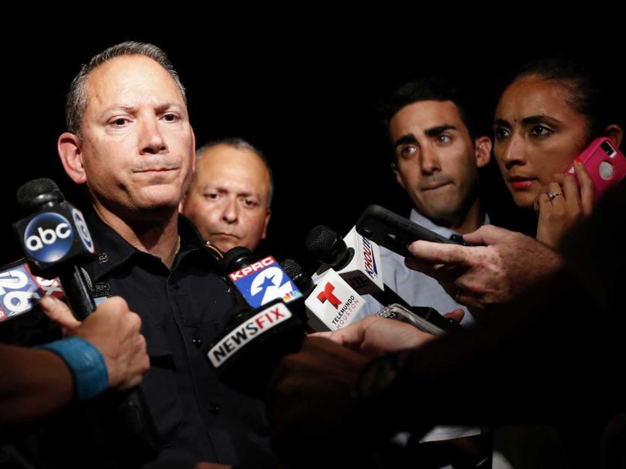 Harris County spokesperson Thomas Gilliland talks to the press