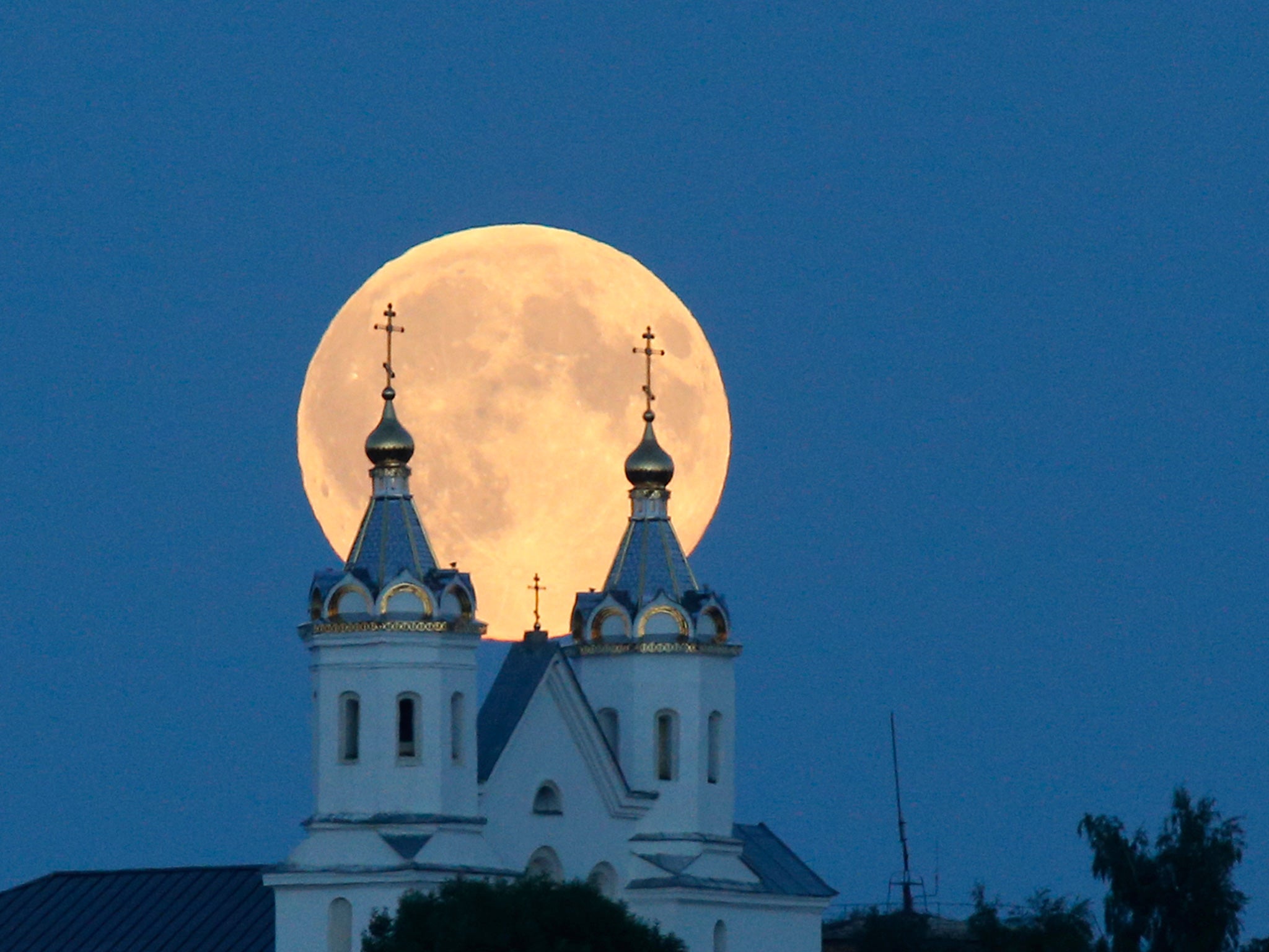 Super moon rises in the town of Novogrudok in Belarus