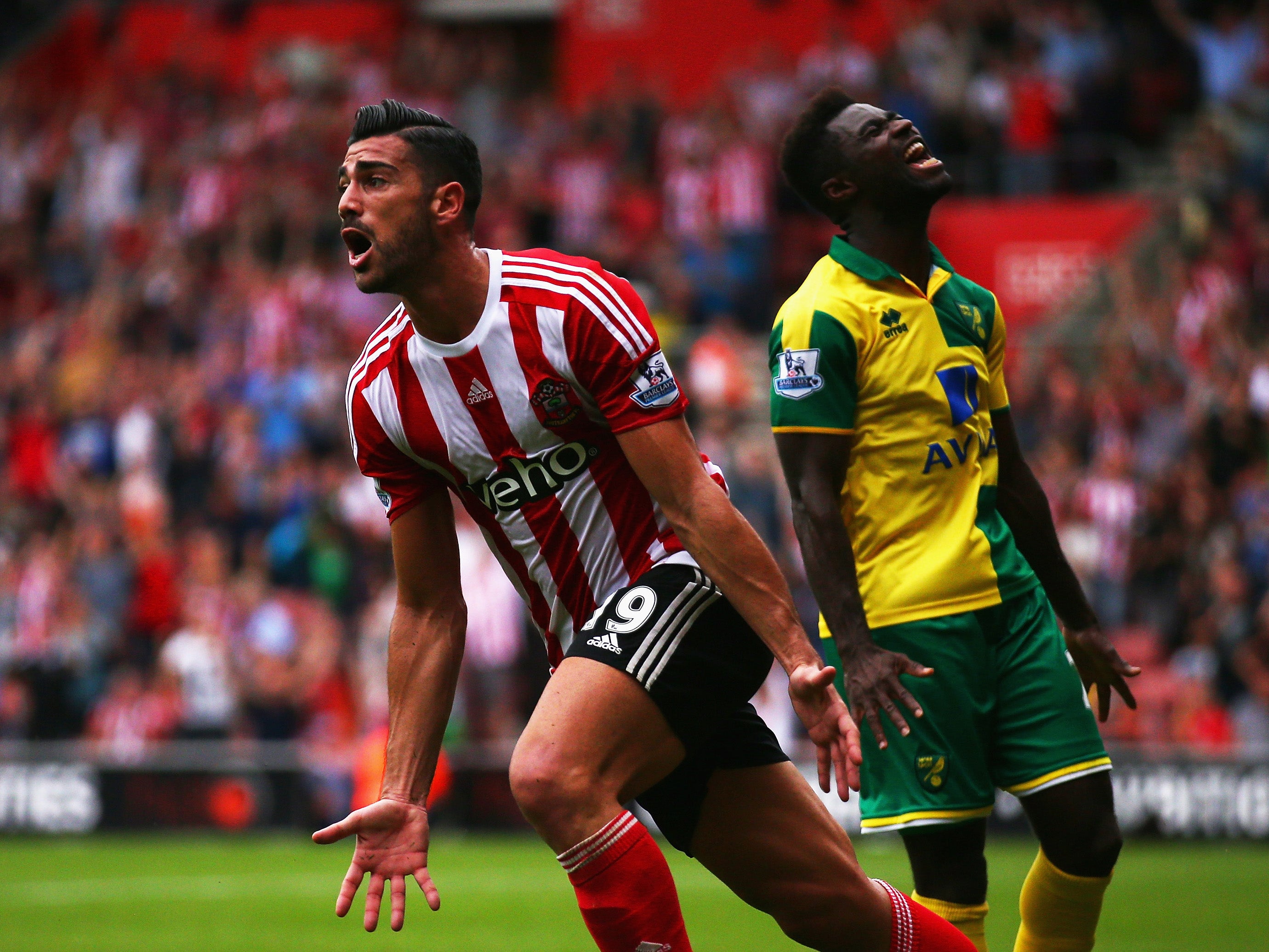 Graziano Pelle celebrates putting Southampton 1-0 up