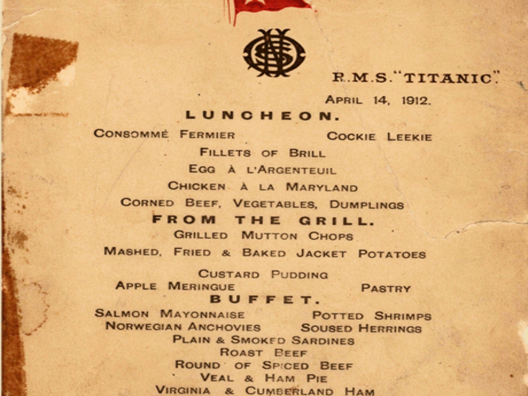 A menu from the final luncheon on the Titanic is to go for sale by auction