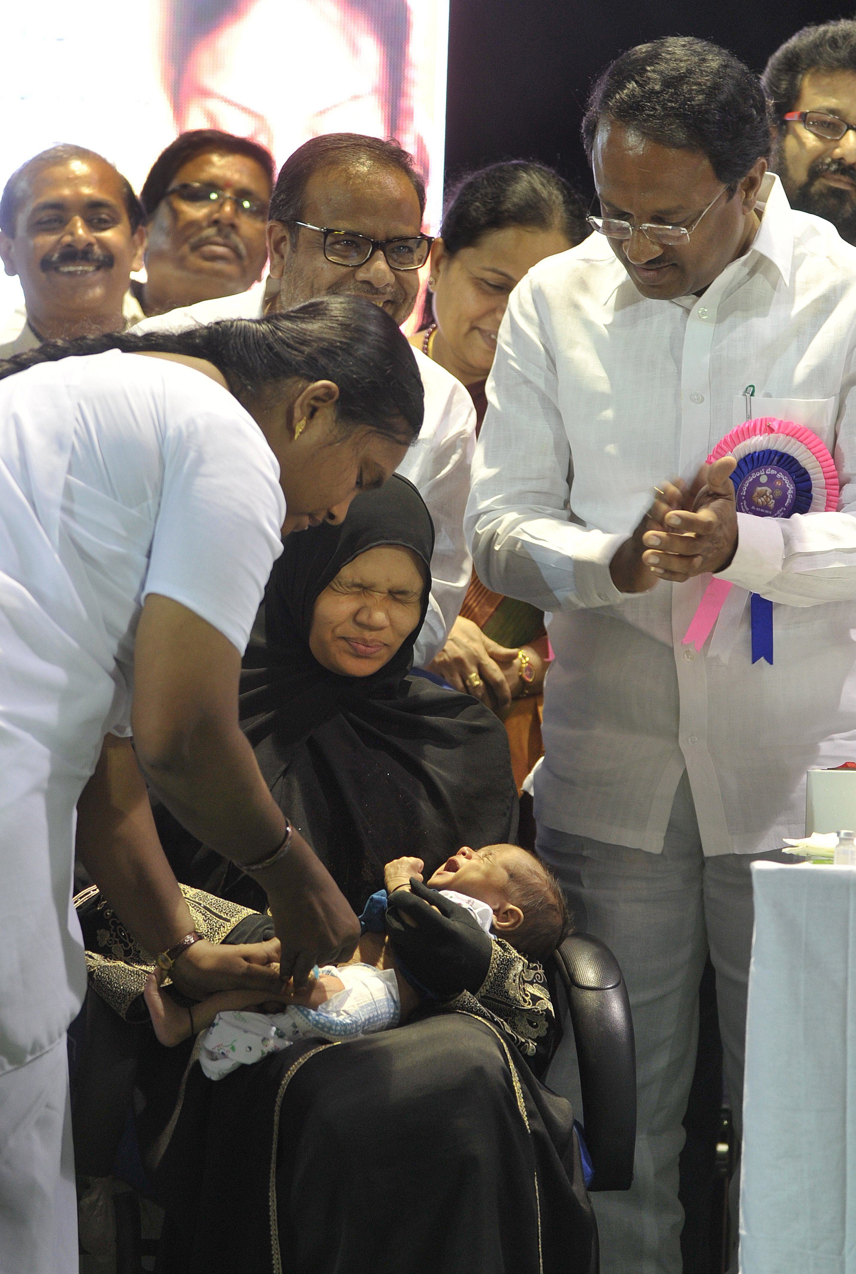 A young child is given a tetanus vaccine during the launch of a immunisation programme in Hyderabad (AFP/Getty)