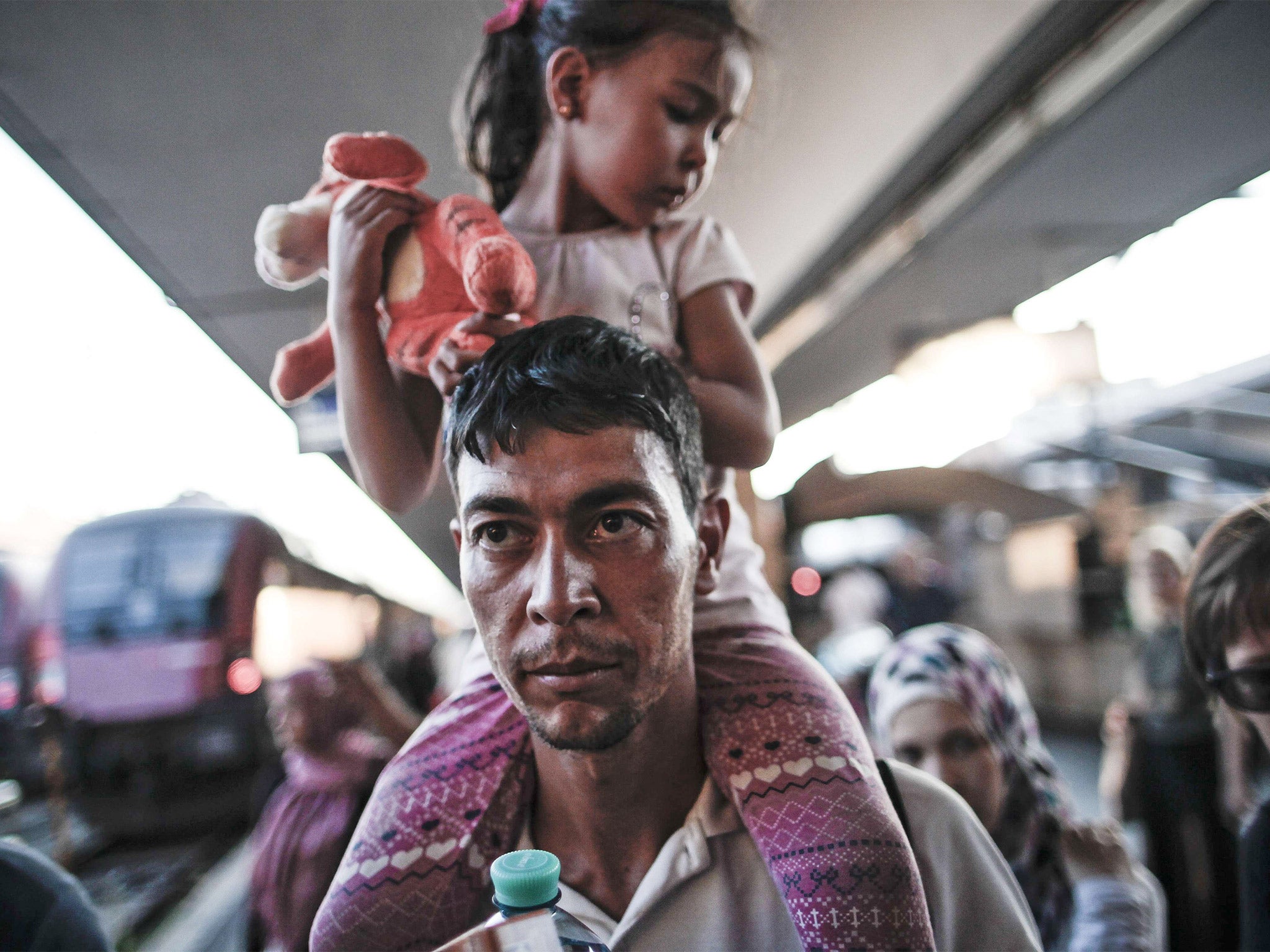 Migrants from Hungary at Westbahnhof station on Monday