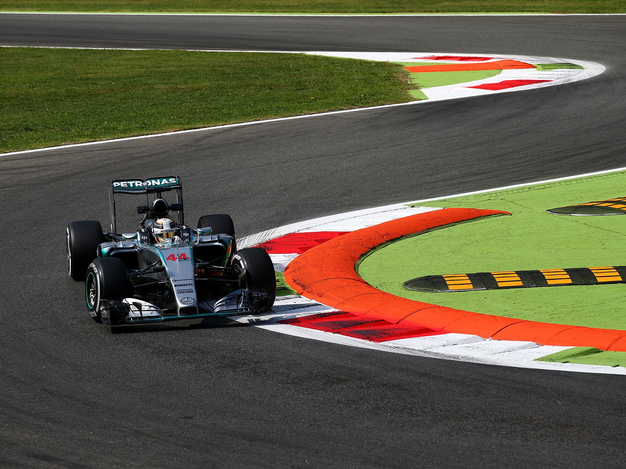 Hamilton negotiates the first chicane