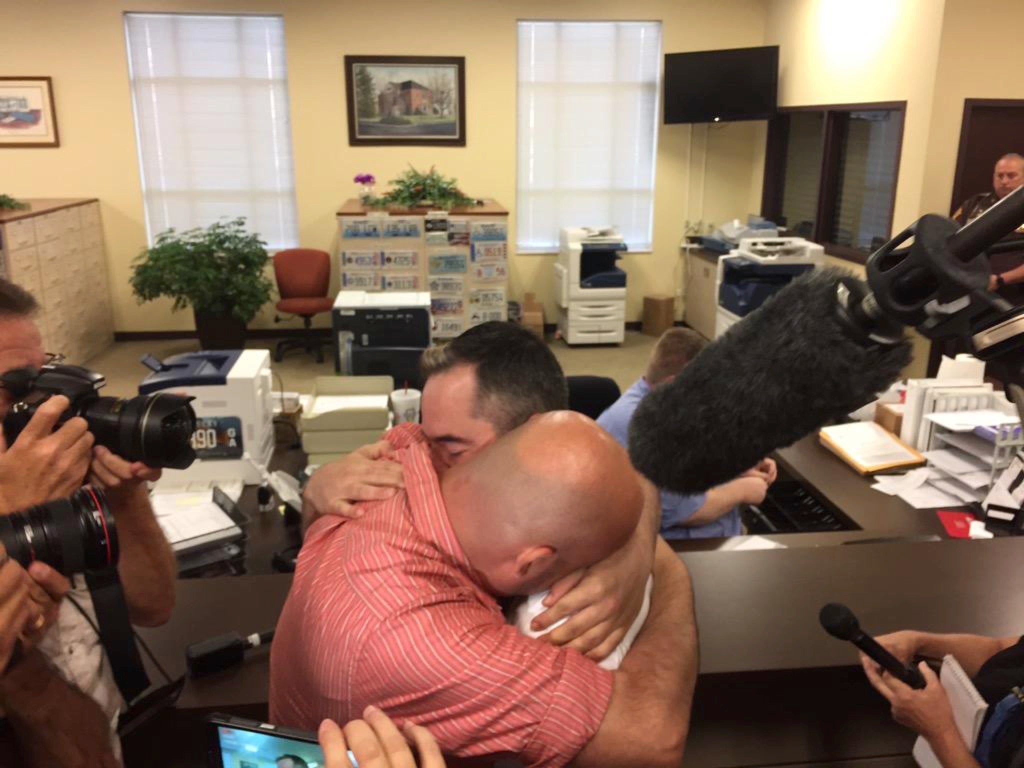 James Yates and William Smith celebrate on Friday after getting their permit