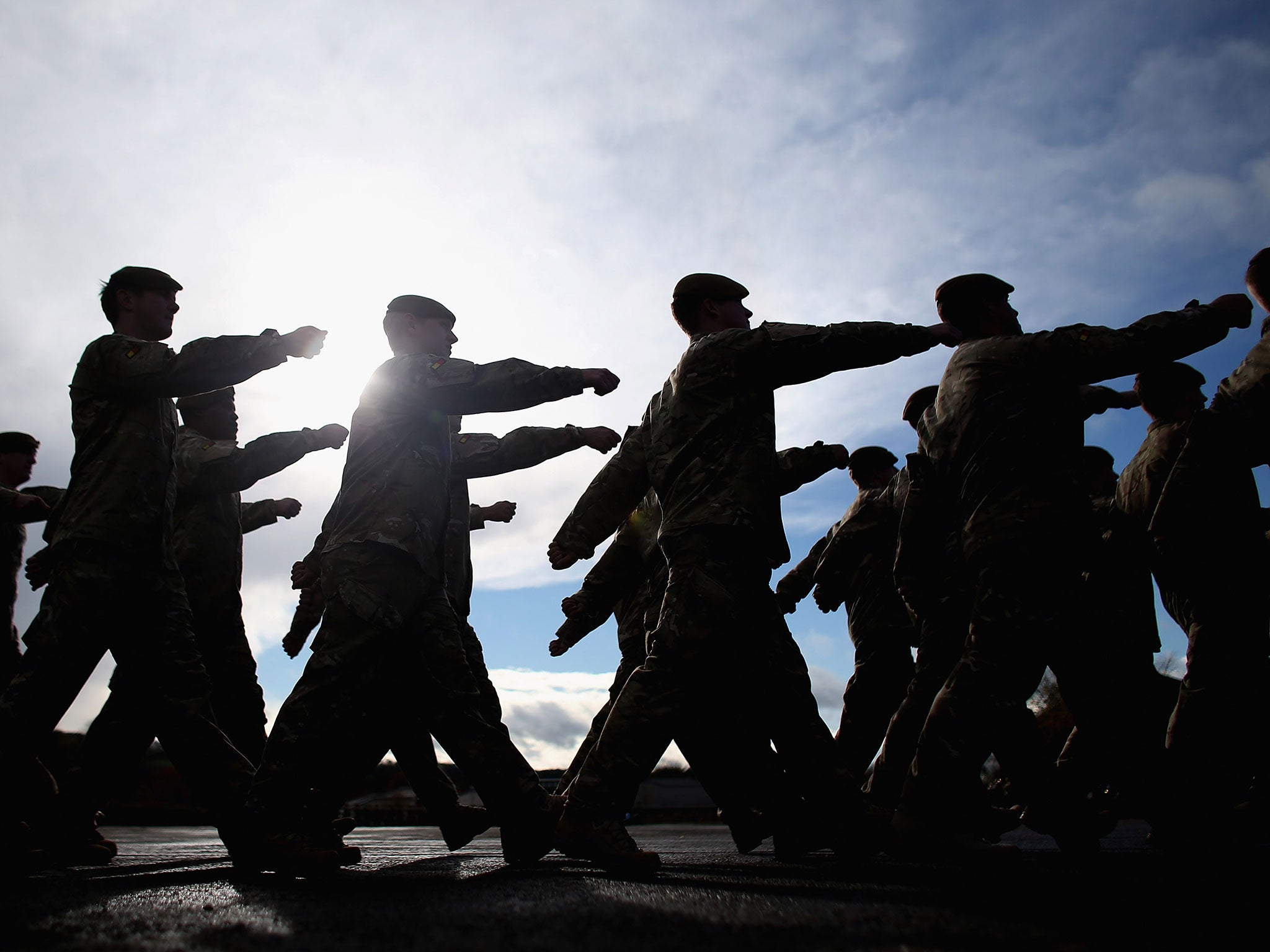 Soldiers are pictured marching