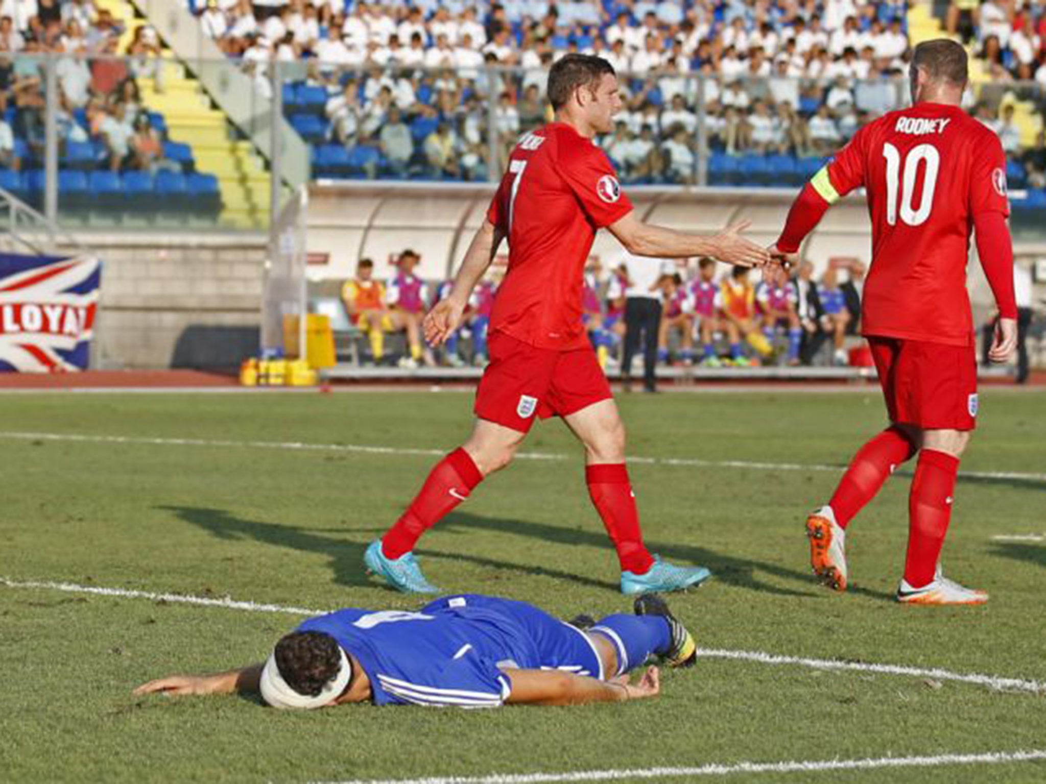 Cristian Brolli reacts after heading in an own goal