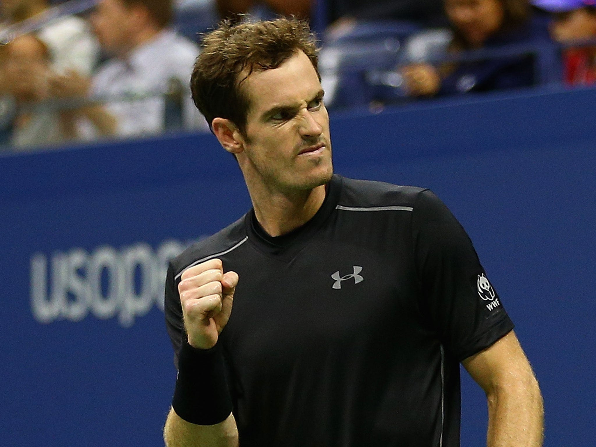 Andy Murray celebrates his win over Thomaz Bellucci