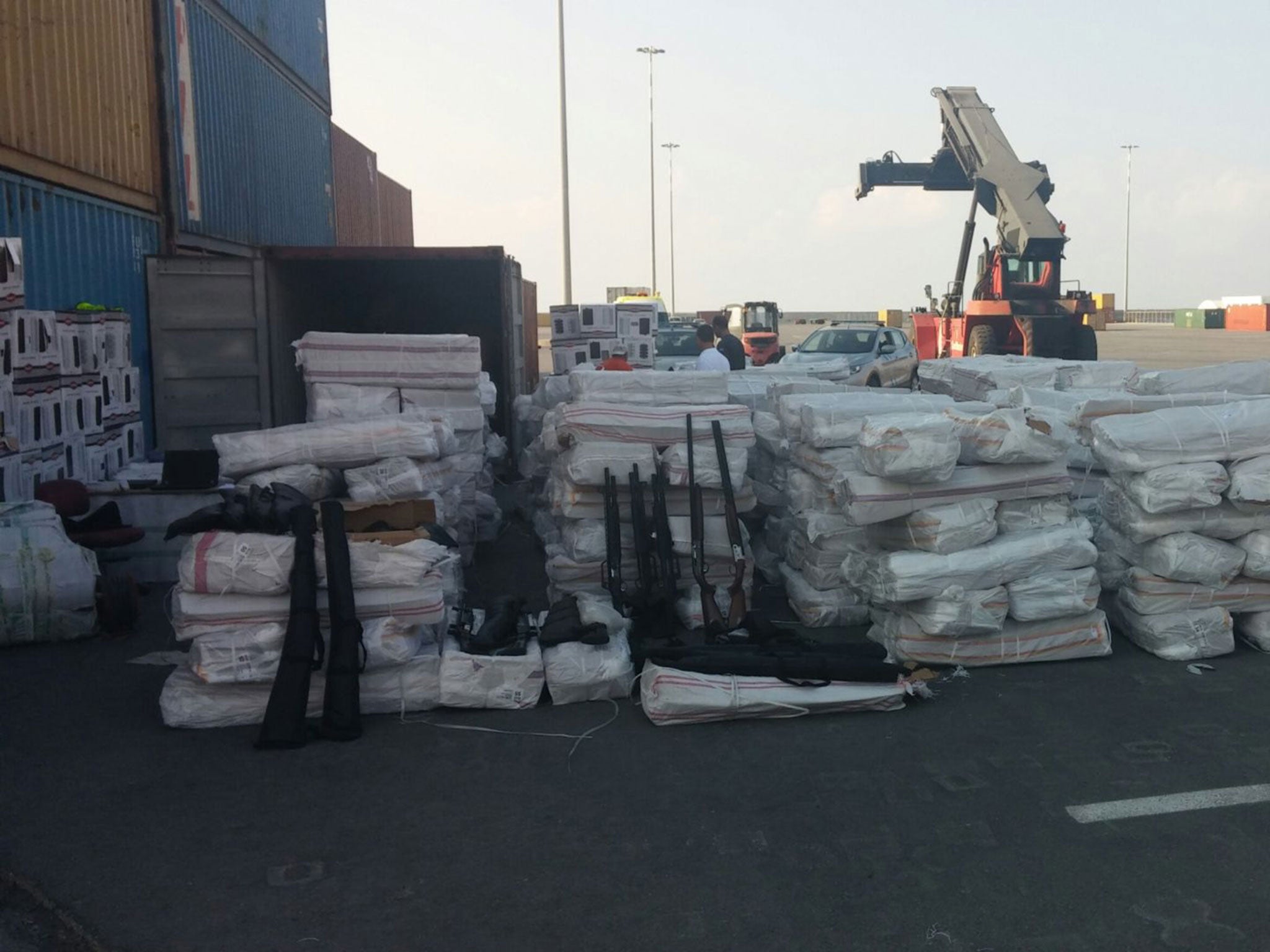 Some of the weapons found displayed on the dockside in Iraklion, Crete (Hellenic Coast Guard)