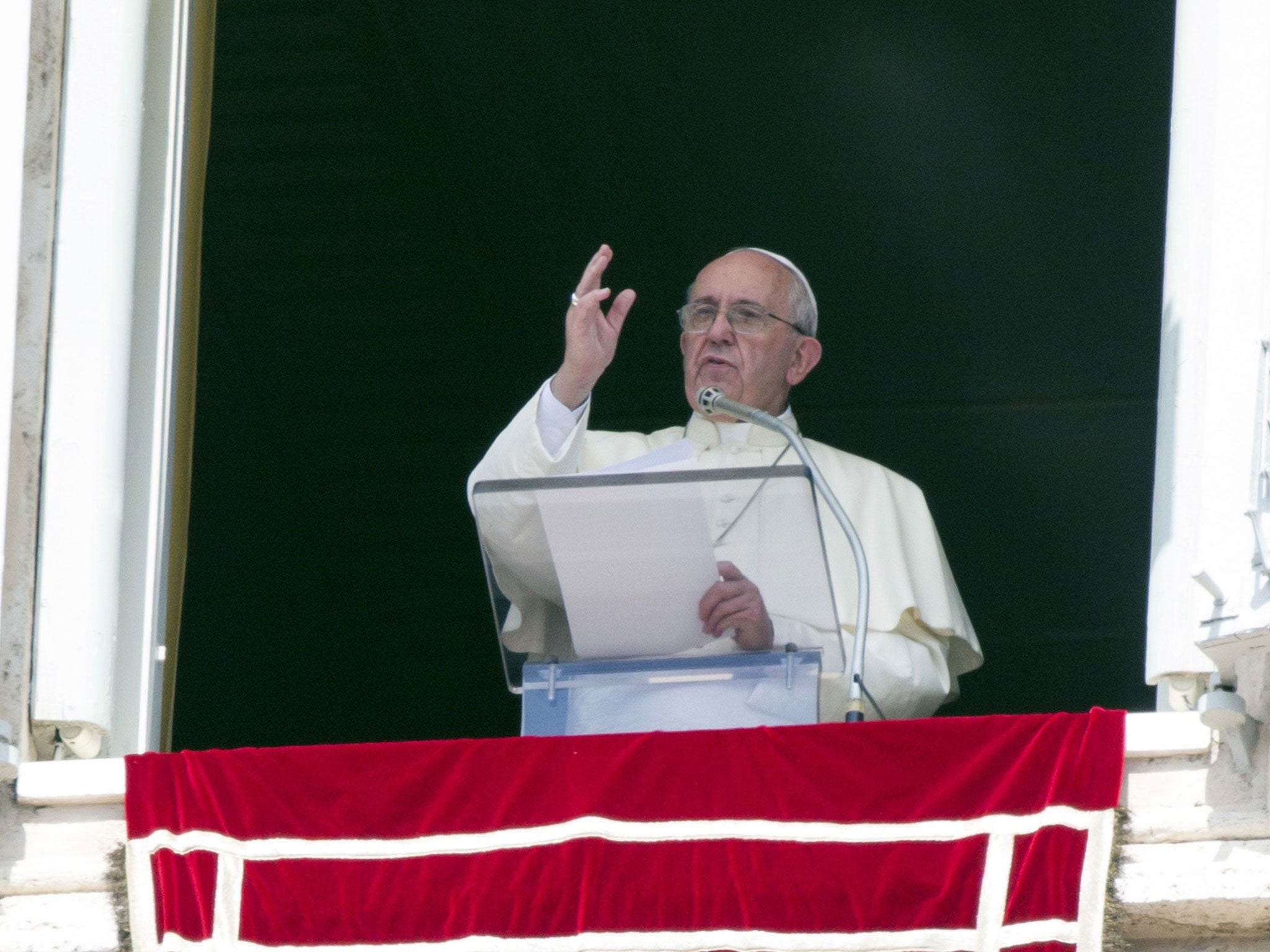 Pope Francis speaks during his Sunday address on Sunday 6 September 2015