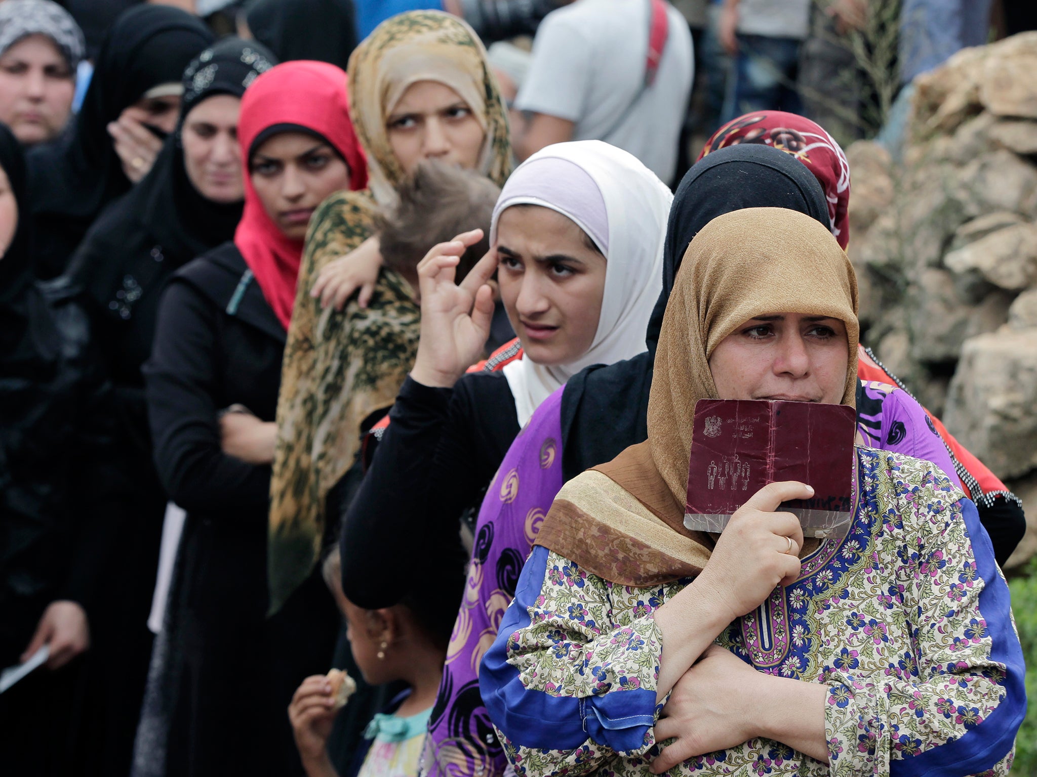 Syrian women at a refugee camp in the Lebanese town of Ketermaya.