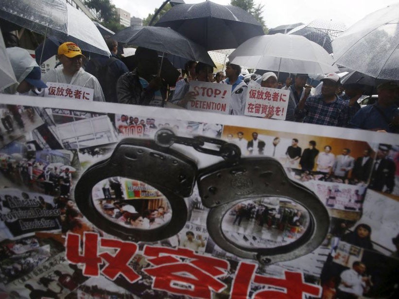 Protesters at a rally to call for visa grants for asylum seekers in Japan on 9 September