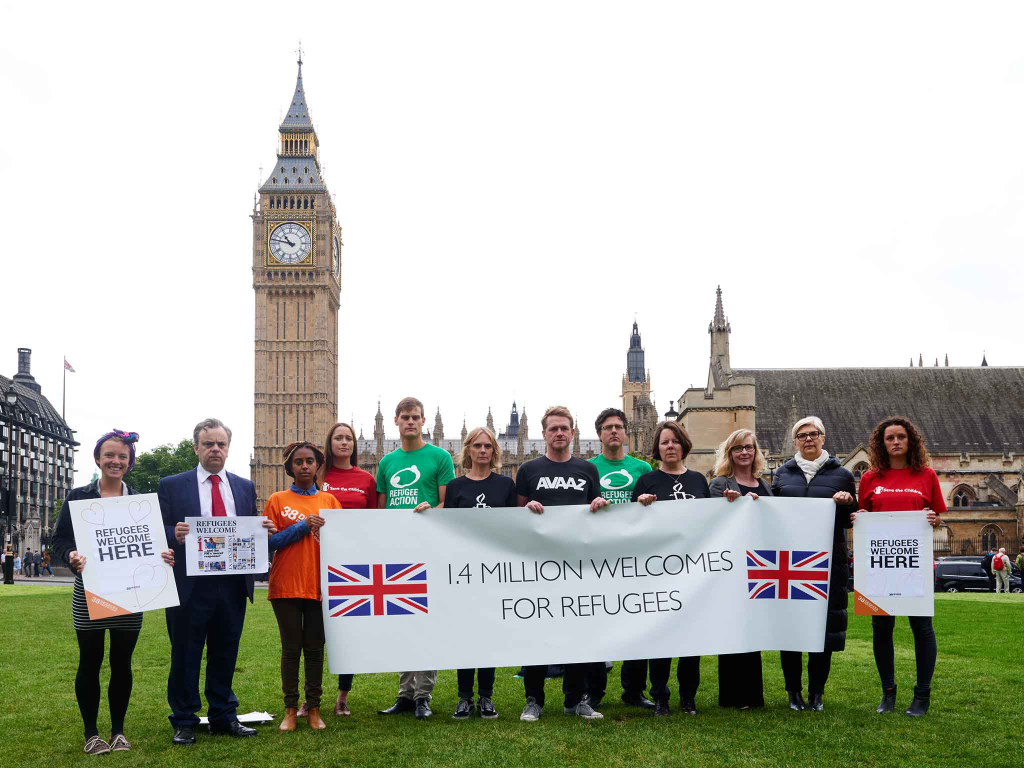 Representatives from Save the Children, Amnesty International UK, Refugee Action, Avaaz and 38 Degrees were joined by The Independent