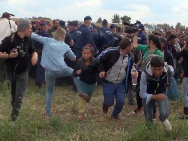 Petra László was caught on camera kicking and tripping up refugees