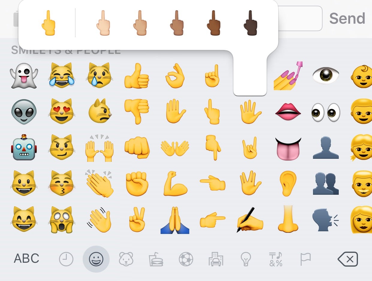 The many shades of middle finger, as seen on iOS 9.1