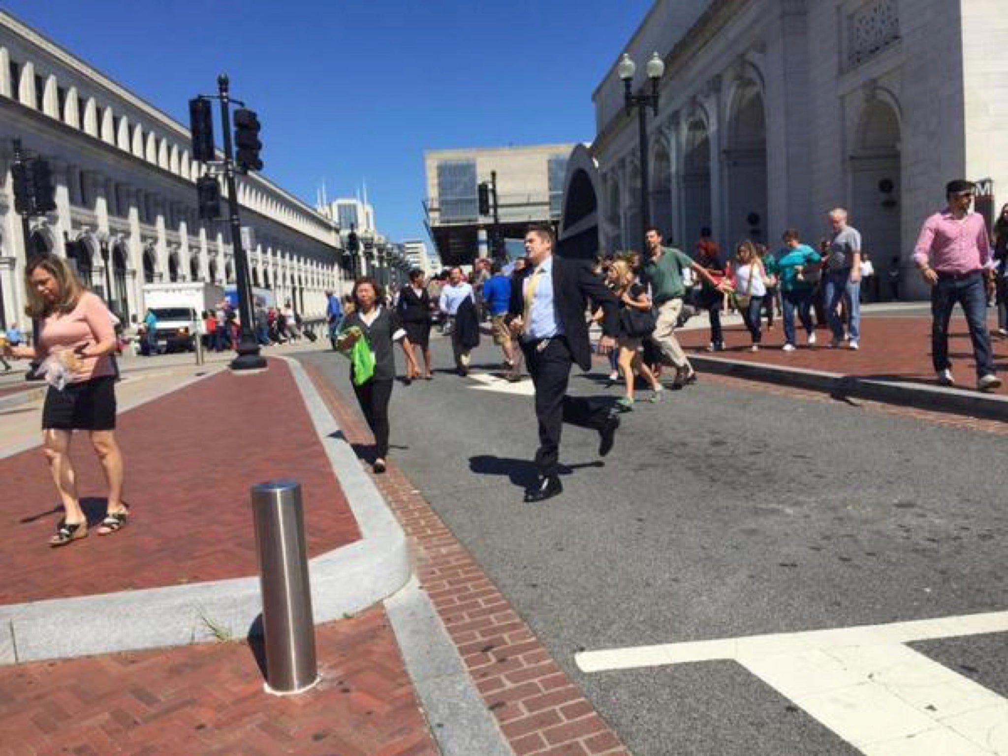 People running from Union Station