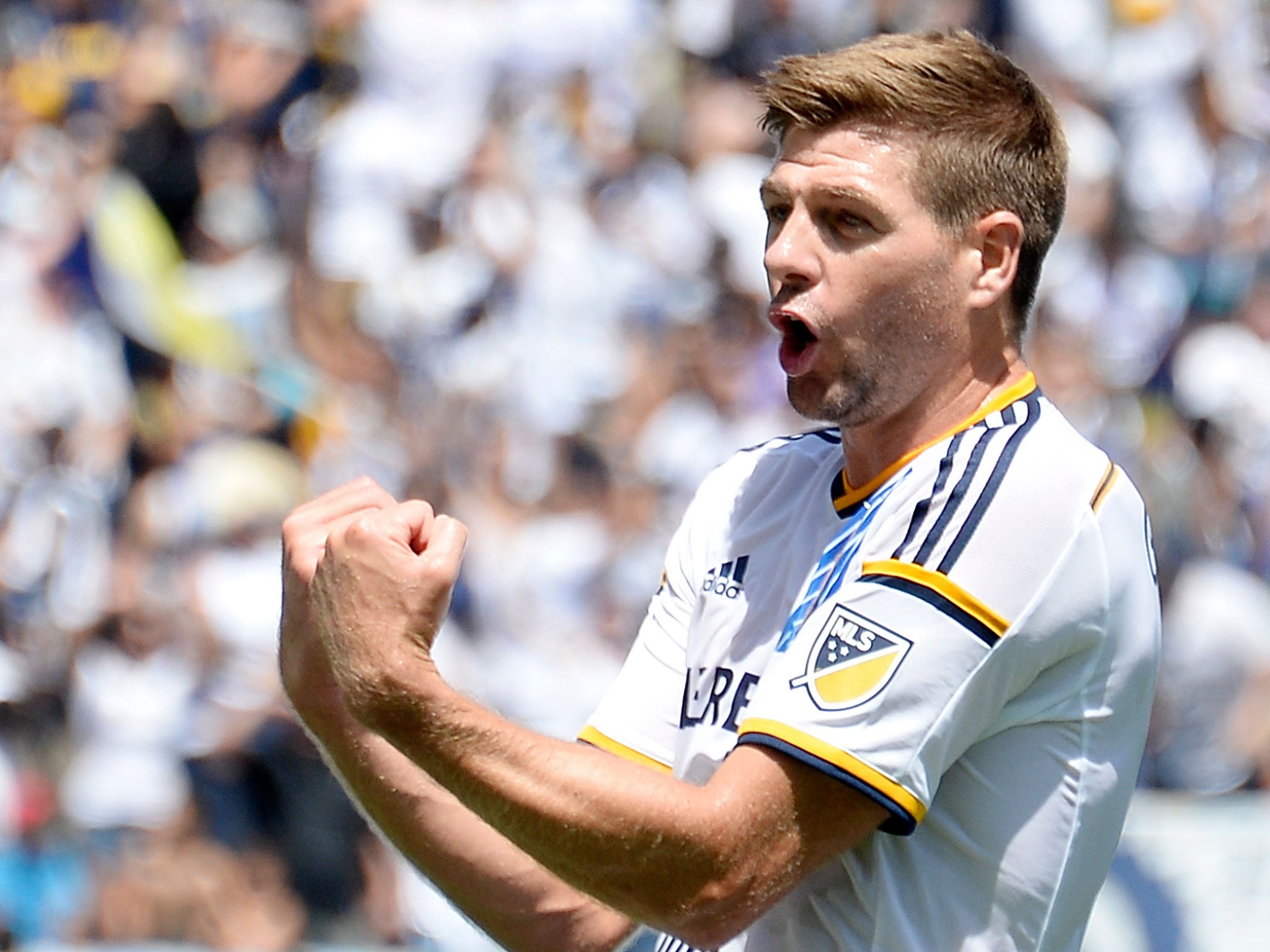 Steven Gerrard celebrates for LA Galaxy