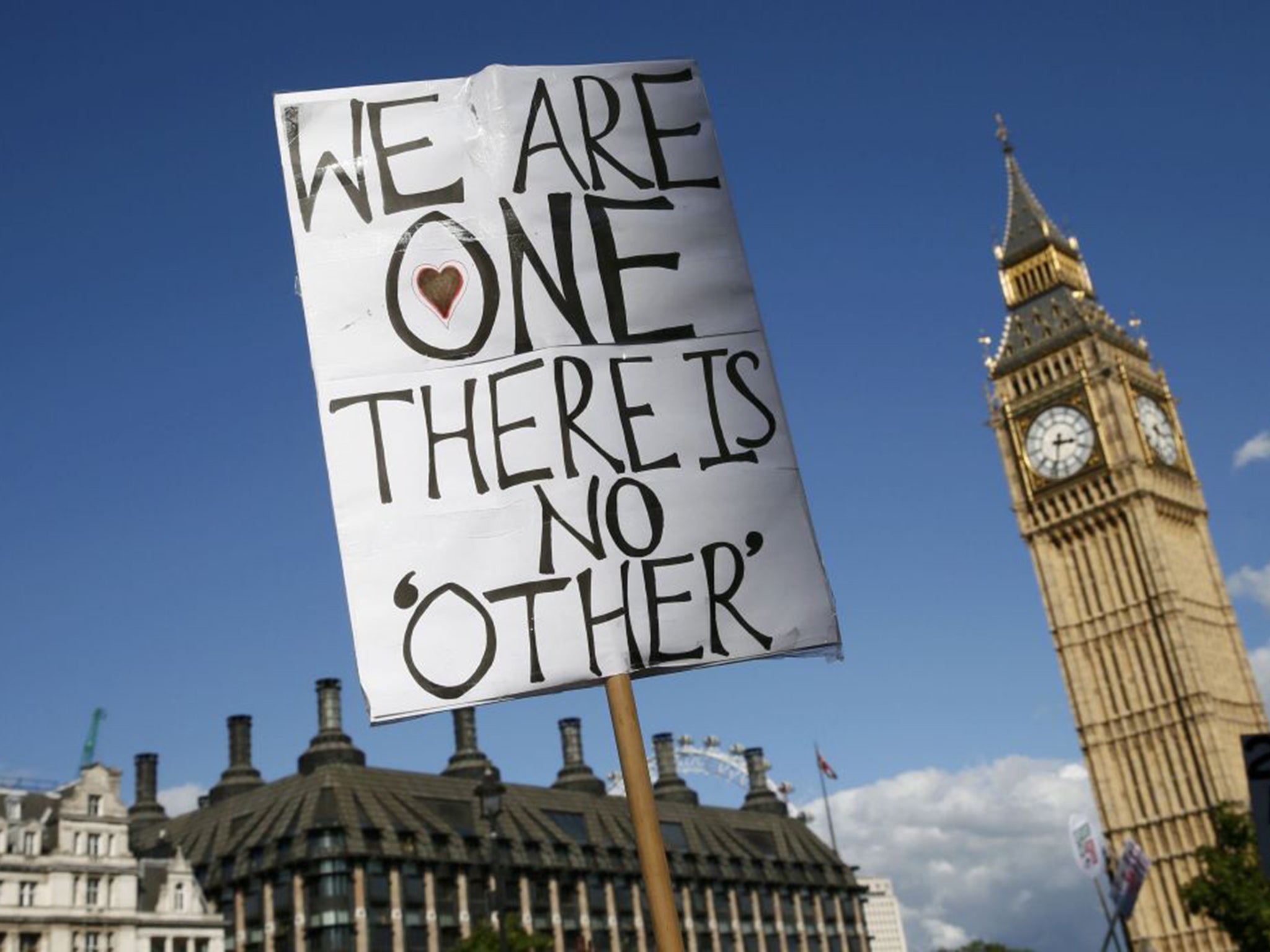 Tens of thousands of protesters added their voices to the activists, campaigners, refugees, all calling on David Cameron to throw open Britain’s doors to refugees (AFP)