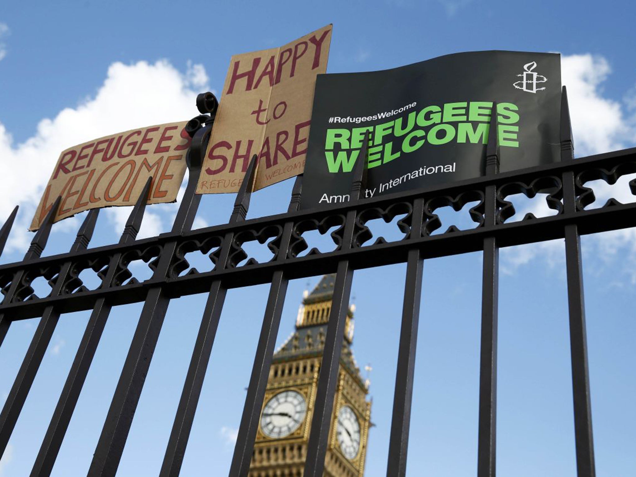 Thousands of activists marched in solidarity with refugees, from Marble Arch, through Green Park and Trafalgar Square before ending up in Parliament Square