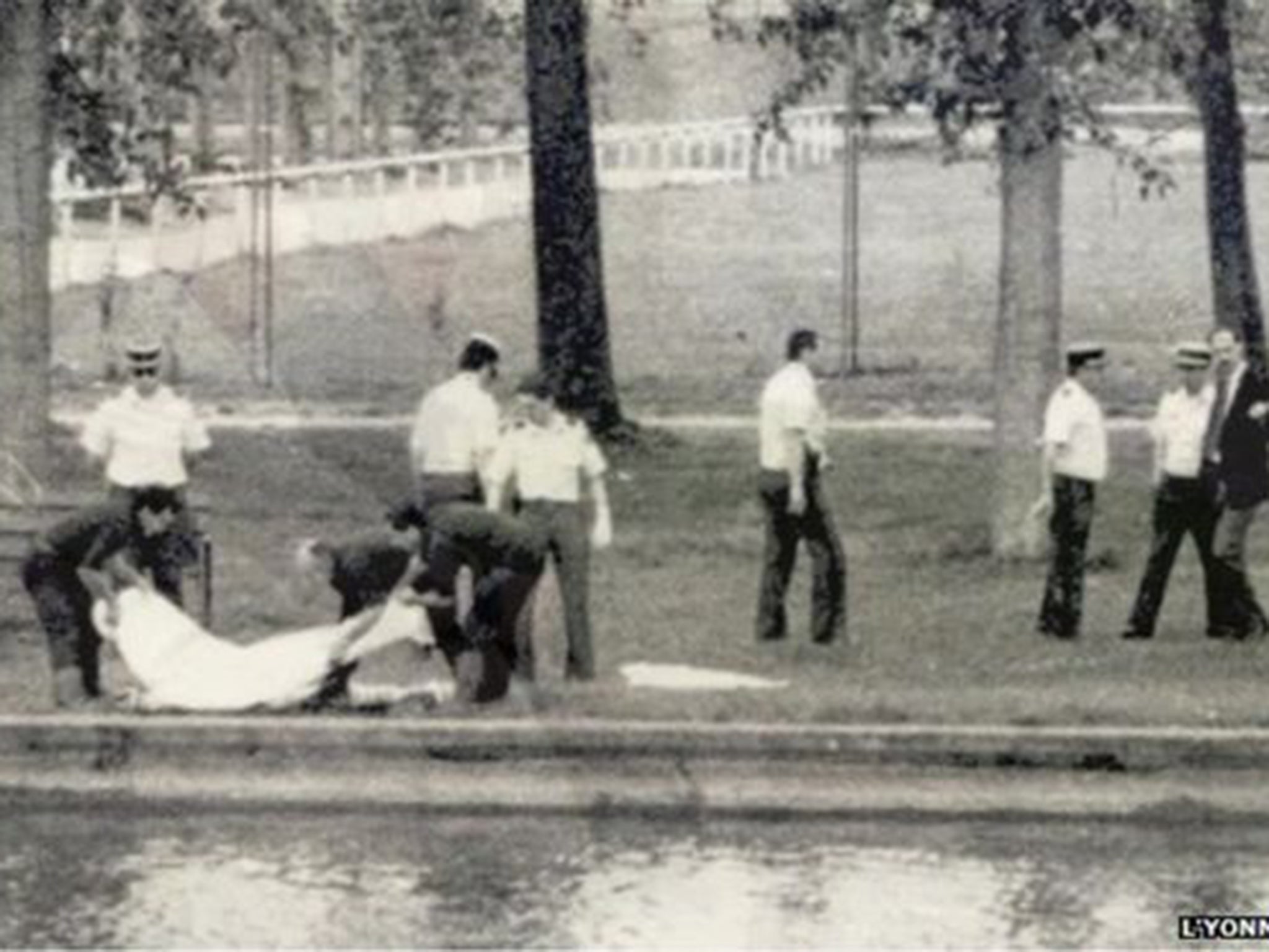 The crime scene in Auxerre, France, in 1990