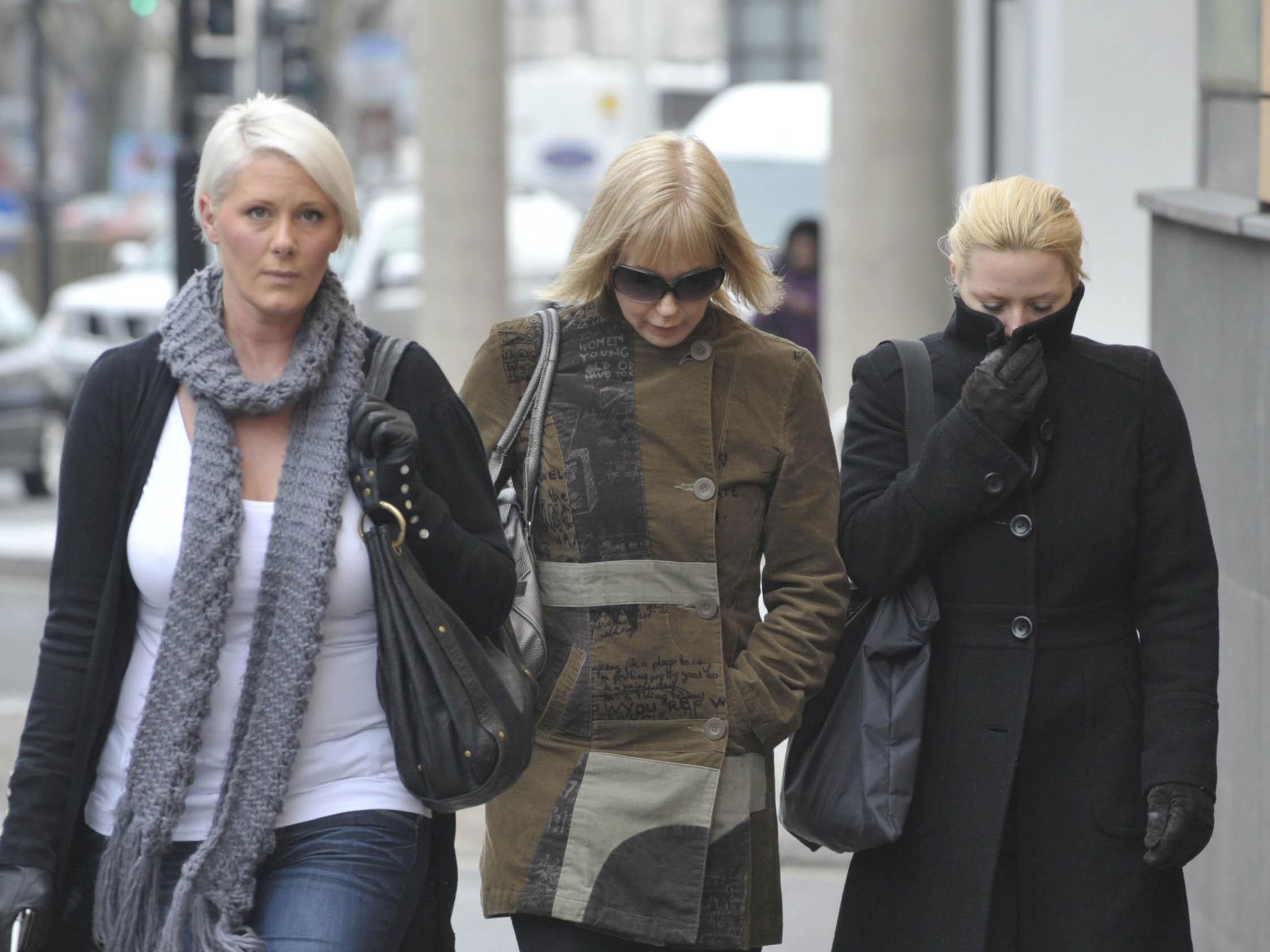 Sally Phillips (left) Tracey Laurence and Rhalina Yuill (right) arriving at Bristol Magistrates court