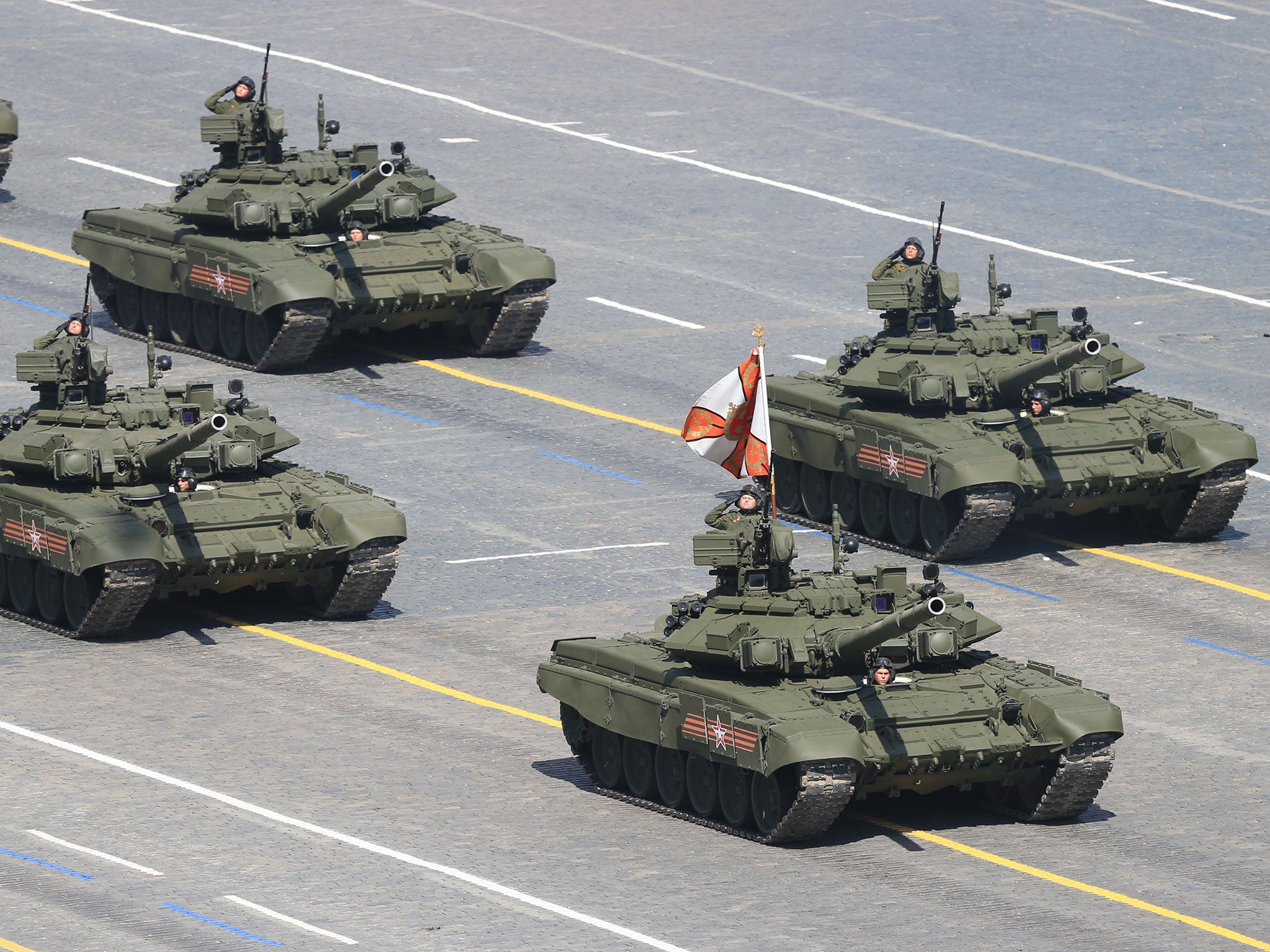 T-90A battle tanks, similar to those believed to have assembled in Syria